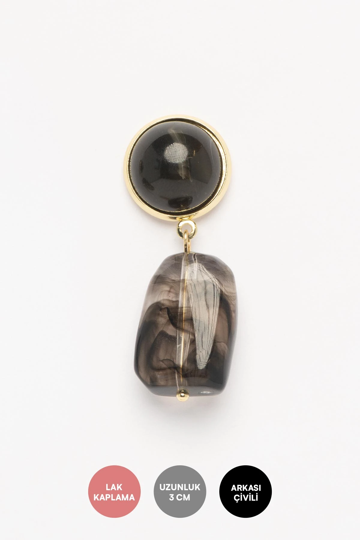 Gold Kenarlı Siyah Taş Sallantılı Stefany Küpe AKE9793