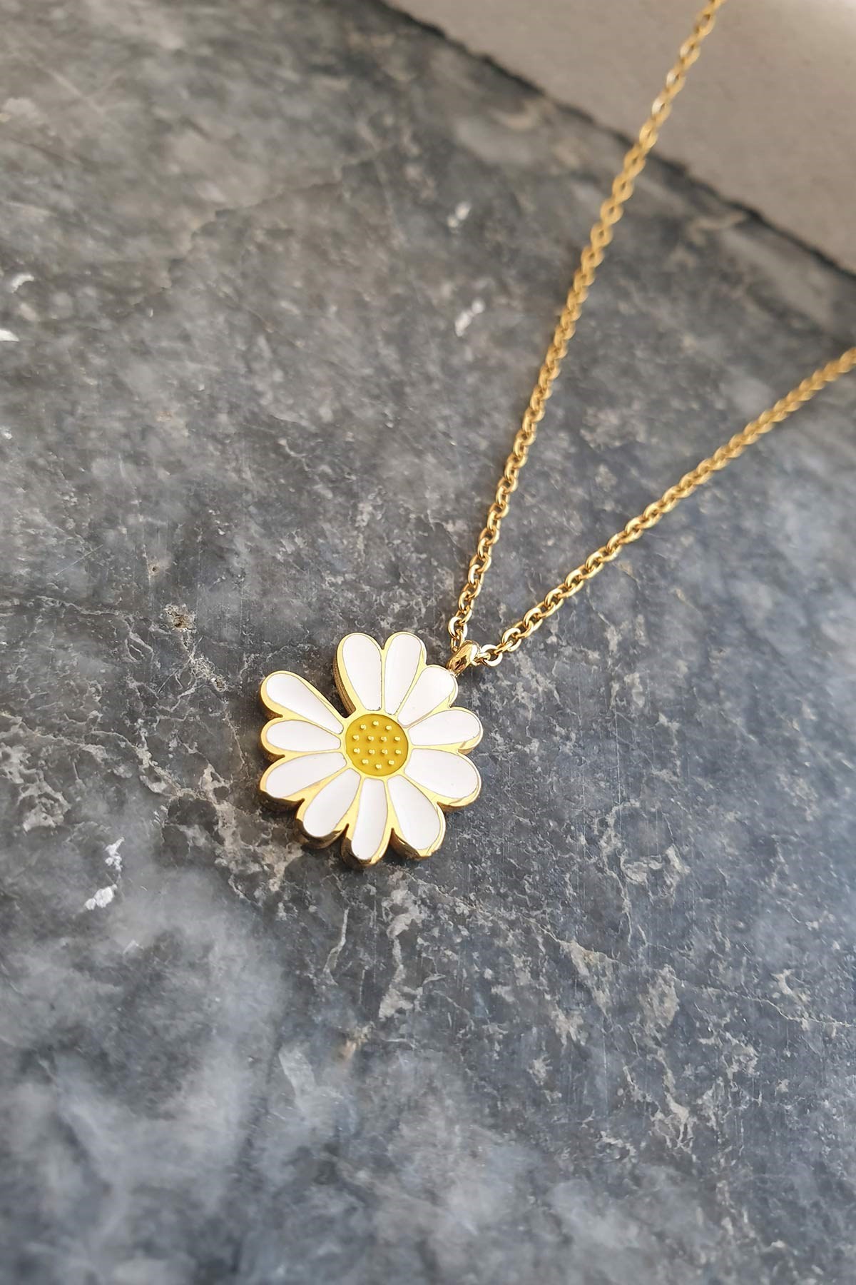 Yaprağı Koparılmış Papatya İnce Zinci Çelik Kolye 45 Cm Akl1040