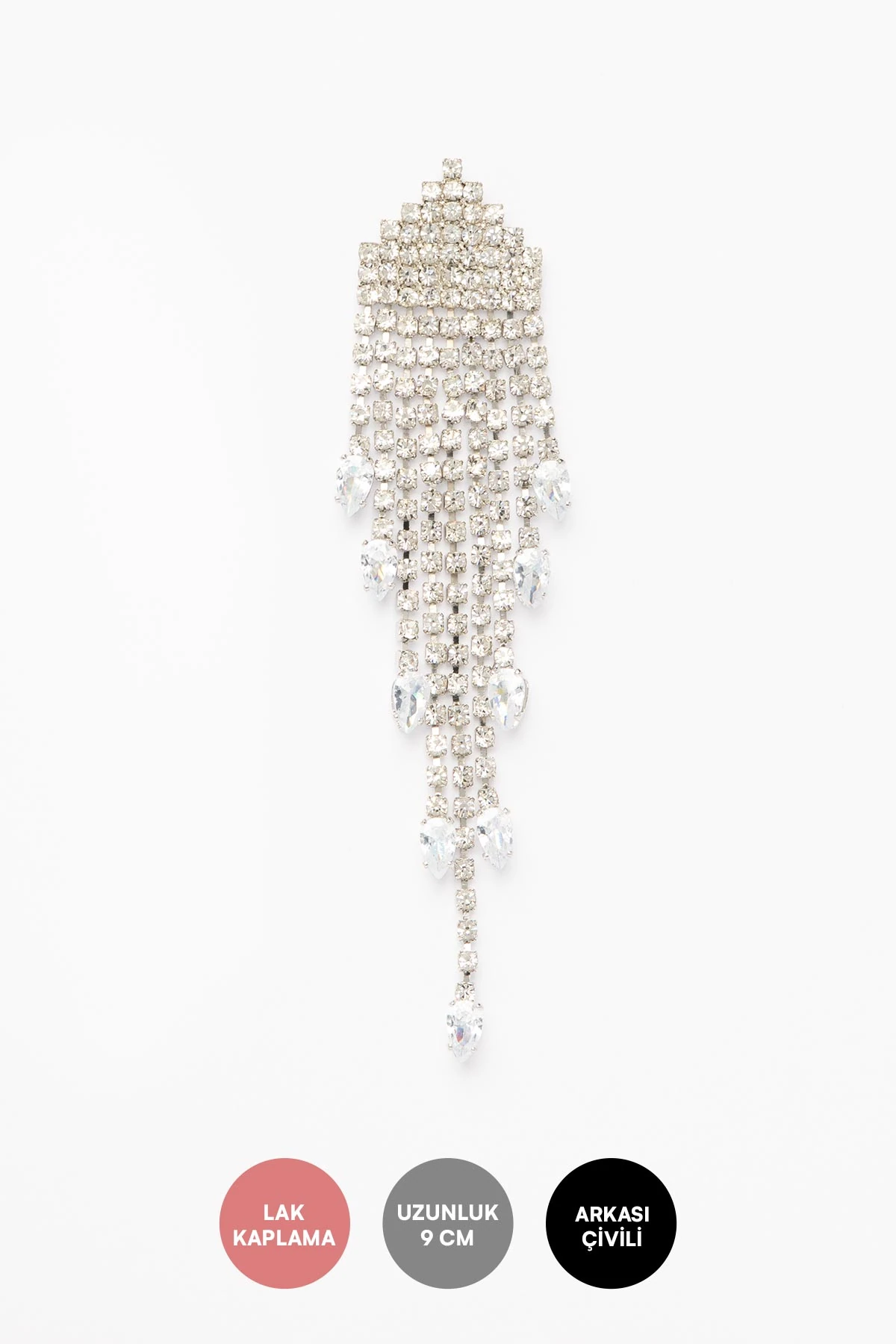 Mini Taş Kaplı İçgen Ucunda Suyolu Sallantılı Shiny Küpe AKE9515