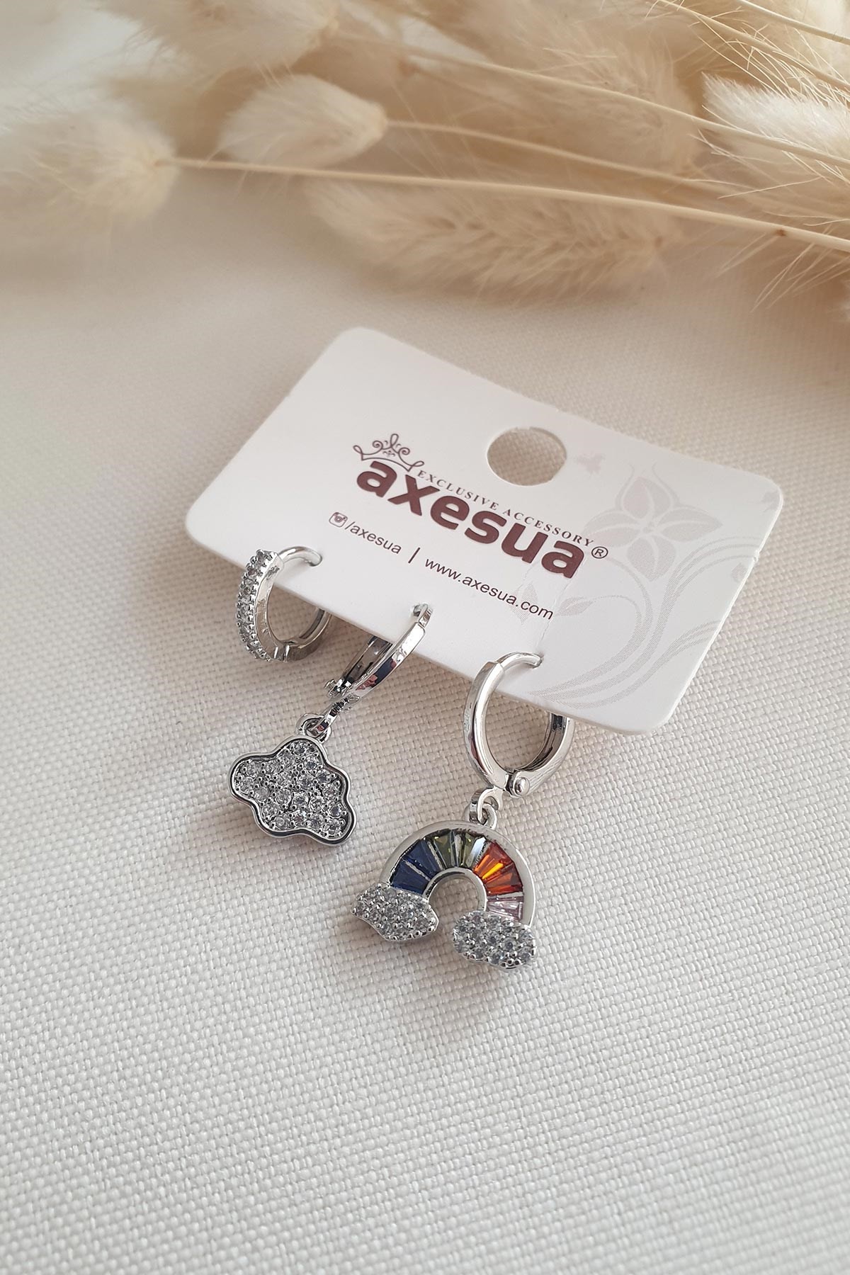 Silver Gökkuşağı Ve Bulut Sallantılı Çoklu Glory Küpe AKE3831