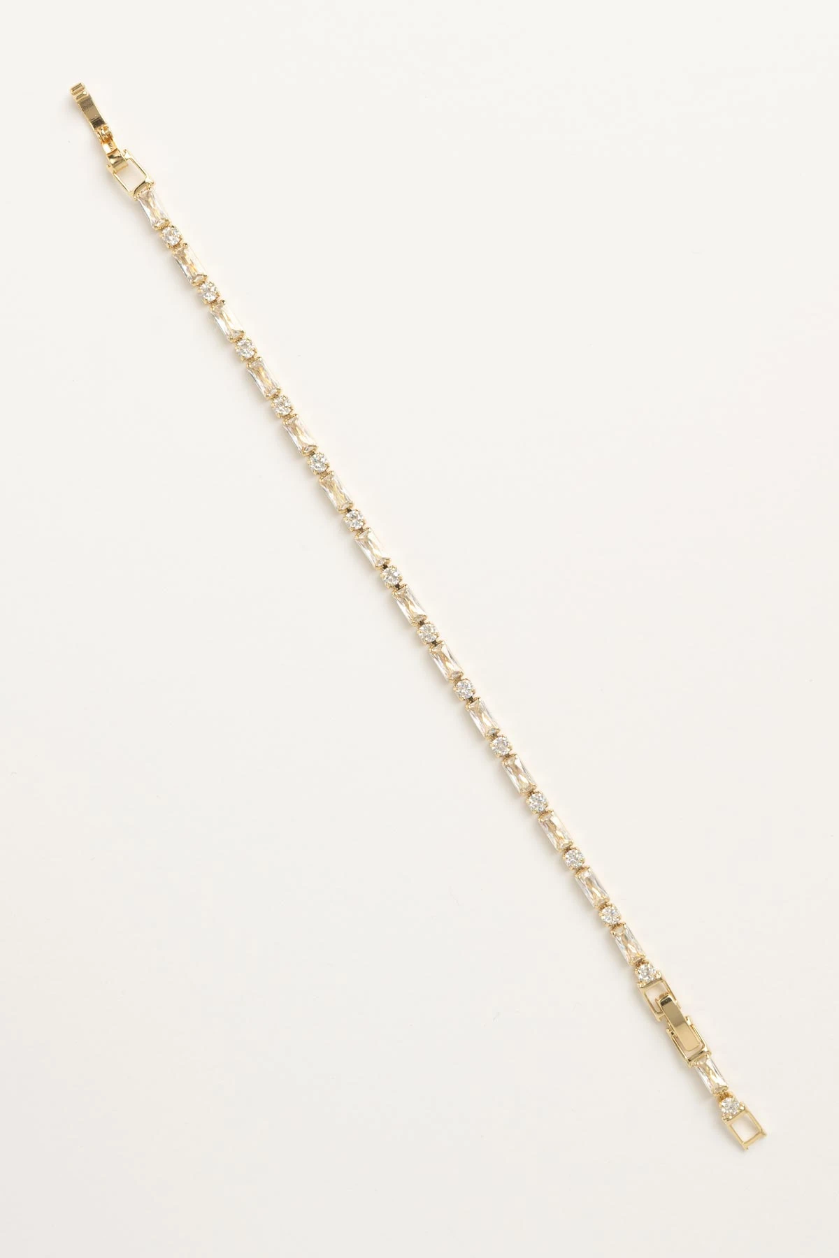 Gold Kare Ve Dikdörtgen Kristal Taş Sıralı Luxury Bileklik ABL7635