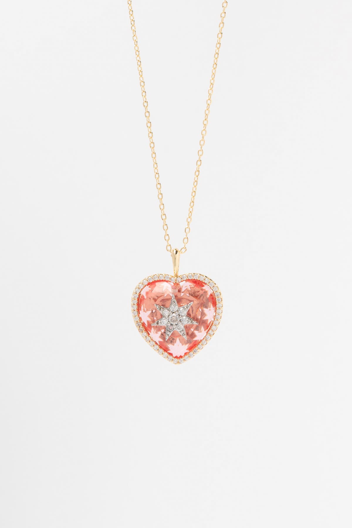 Gold Starlit Heart Red Luxury Kolye AKL4269