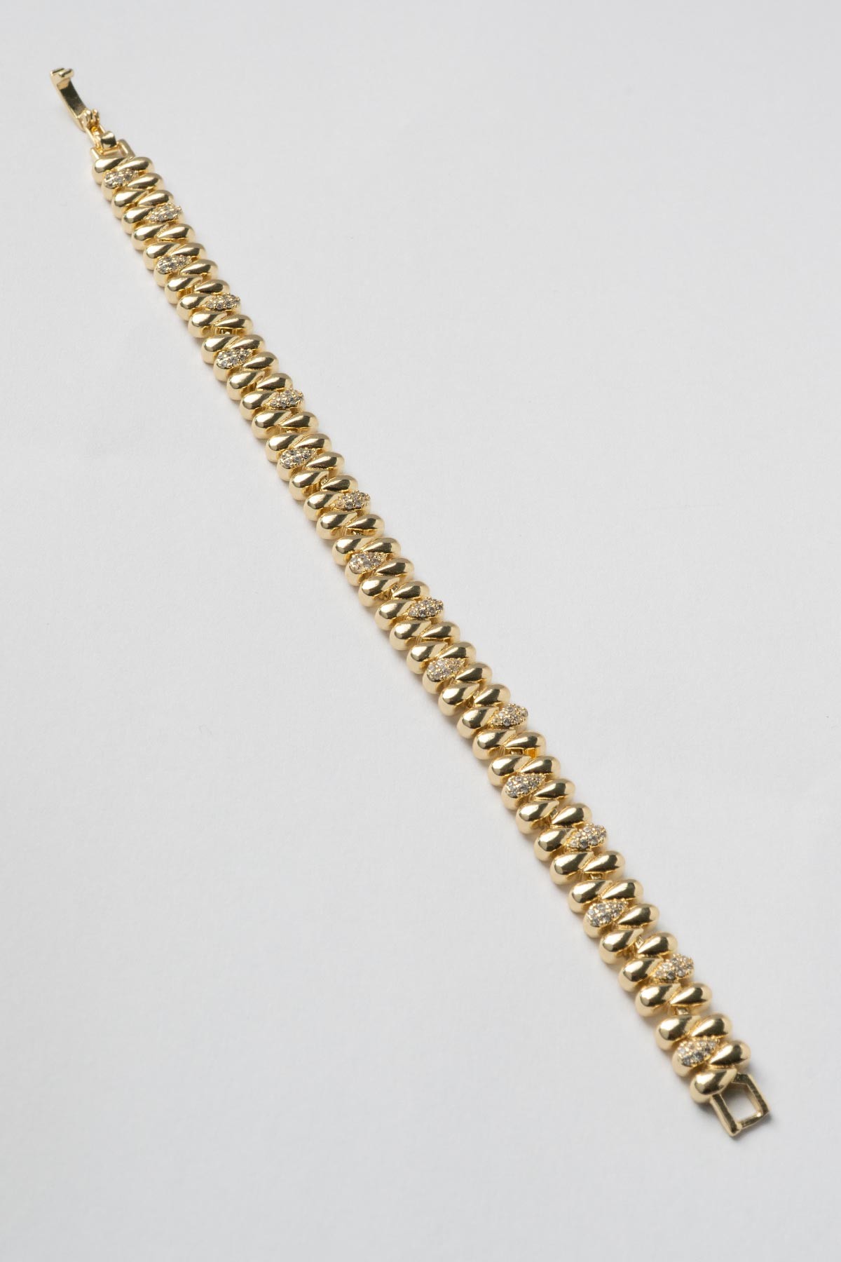 Gold 14K Zirkon Detay Damla Fermuar Tasarım Luxury Bileklik ABL7392