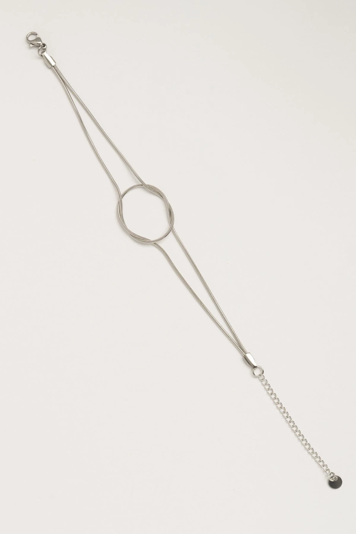 Silver Slim Boru Zincir Düğümcük Detay Künye Çelik Bileklik ABL6172