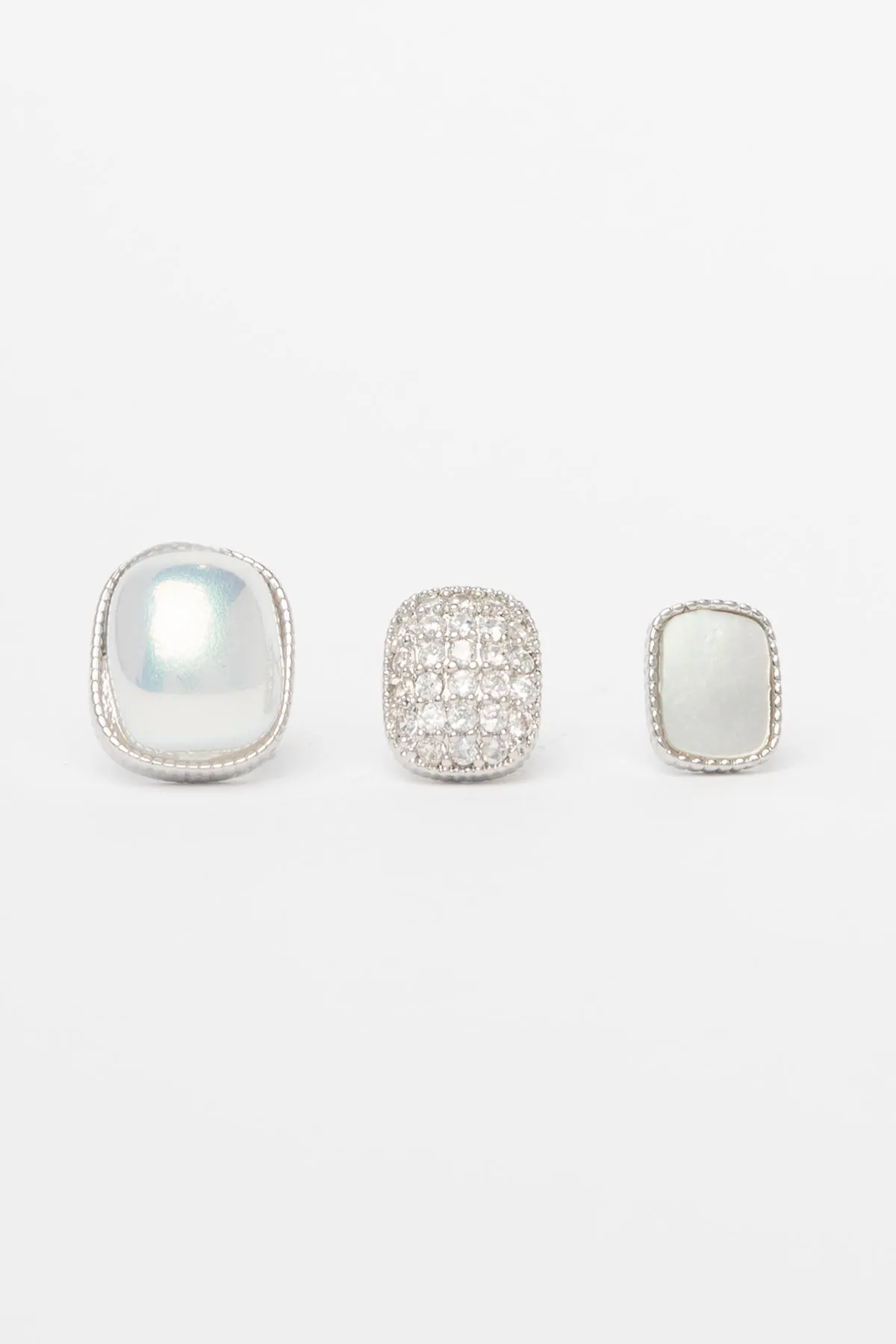 Silver İnci Sedef Ve Zirkon Taş Kaplı Kare Tasarım Çoklu Glory Küpe AKE9717