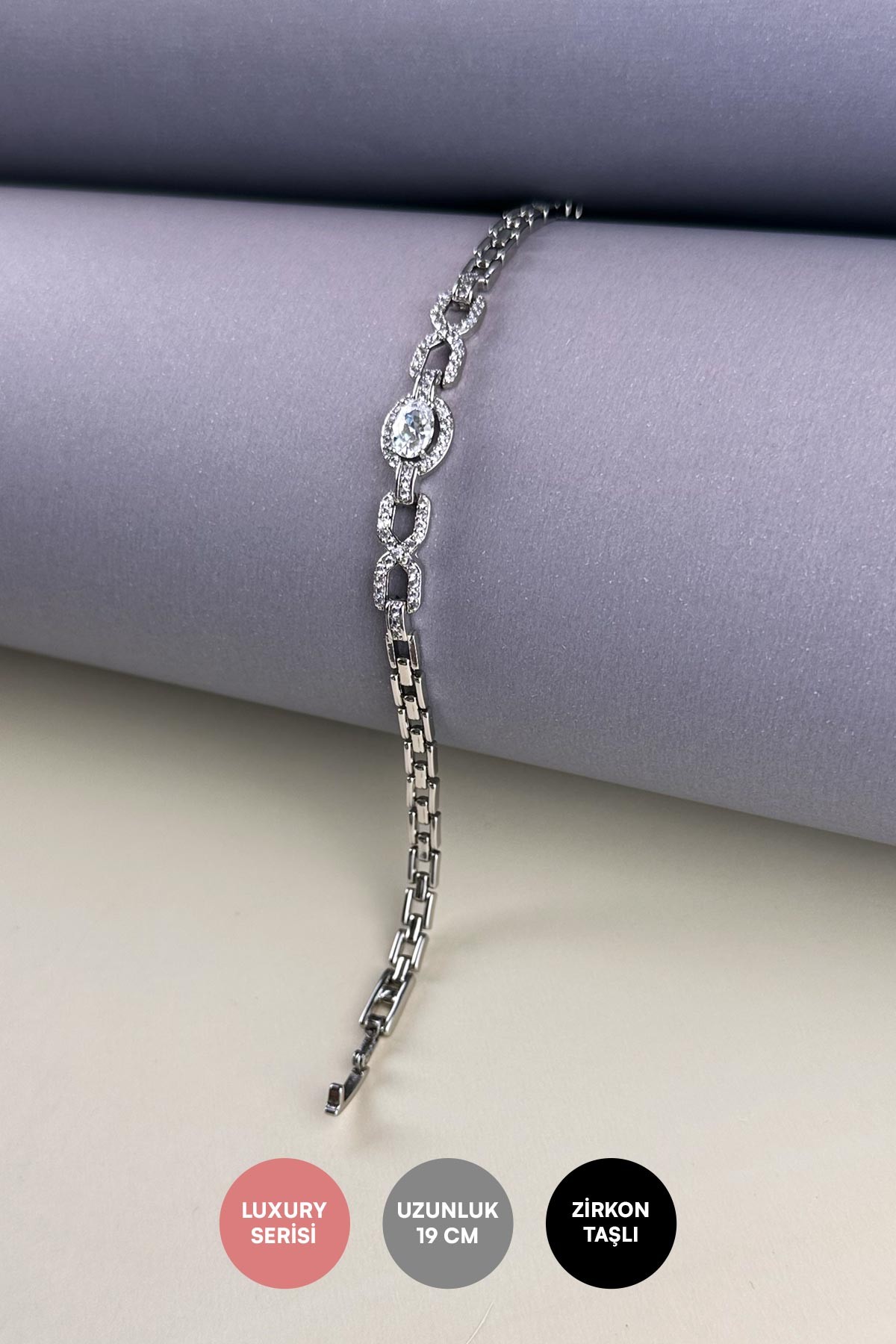 Silver Baget Taş Detay Zirkon İnfinity Luxury Bileklik ABL7249