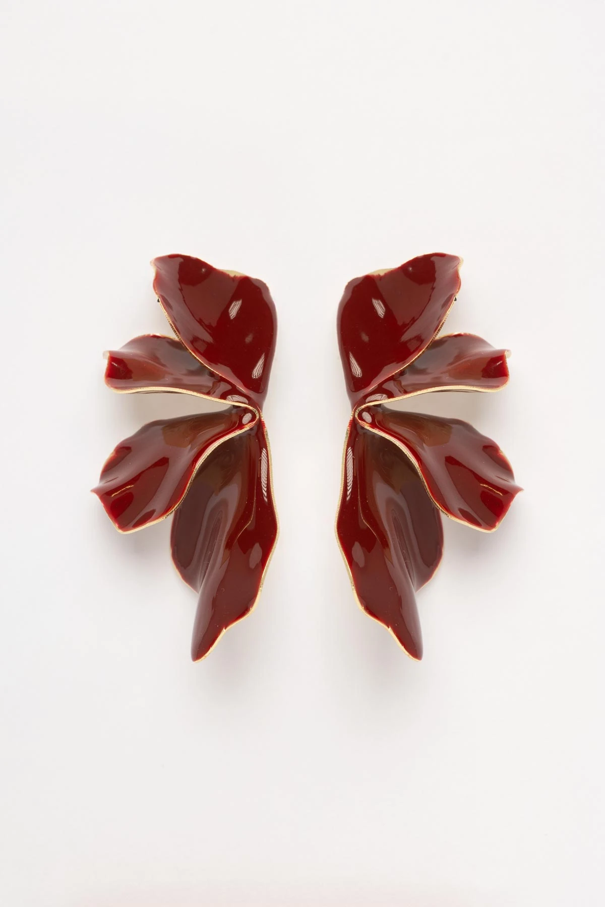 Gold Kenar Bordo Seramik Tasarım Yaprak Stefany Küpe AKE9804