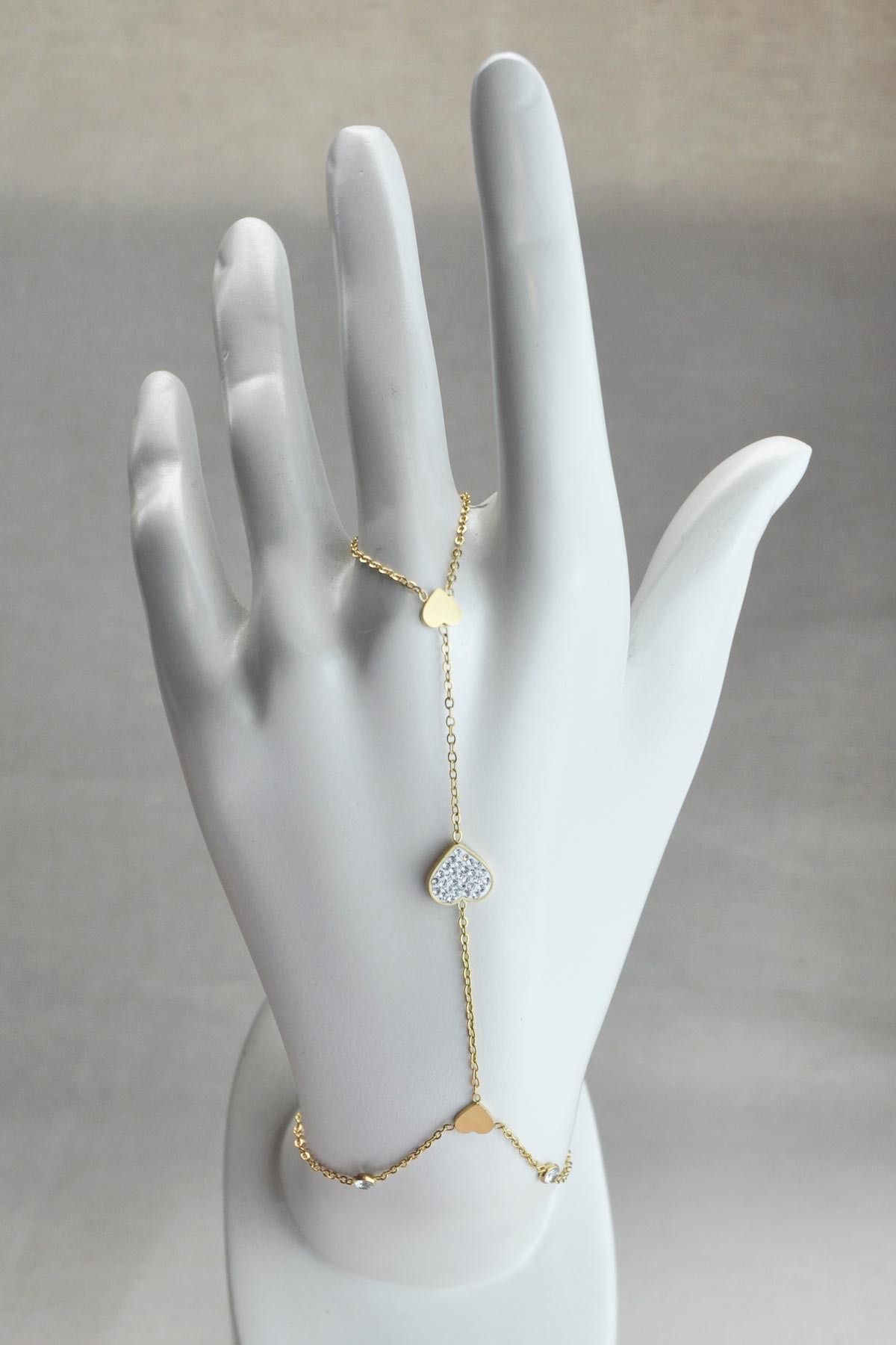 Minimal Tektaş Ve Casual Gold Kalp Detay Zirkon Kalp Tasarım Çelik Şahmeran ASH1134