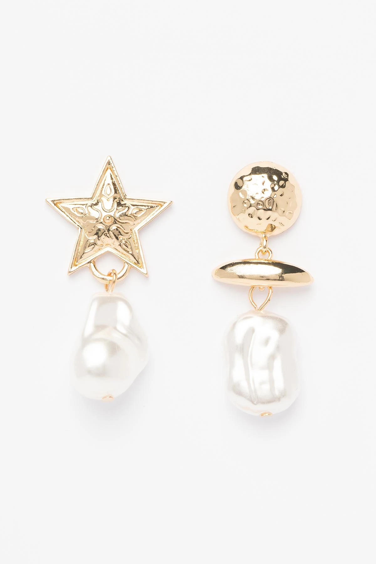 Gold Yıldız Ve Gezegen Form İnci Taş Sallantılı Stefany Küpe AKE9419