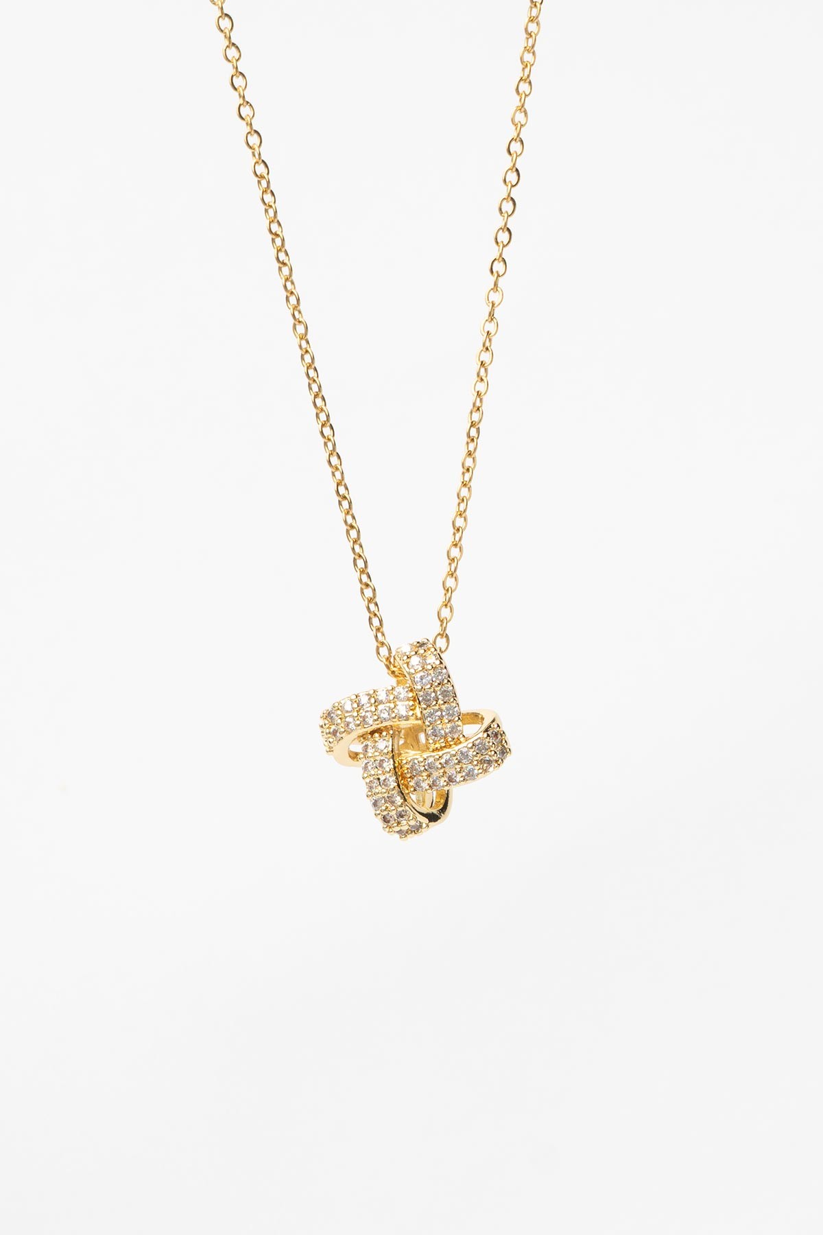 Gold Minimal Zincir Zirkon Taş Kaplı Düğüm Tasarım 45cm Çelik Kolye AKL4134