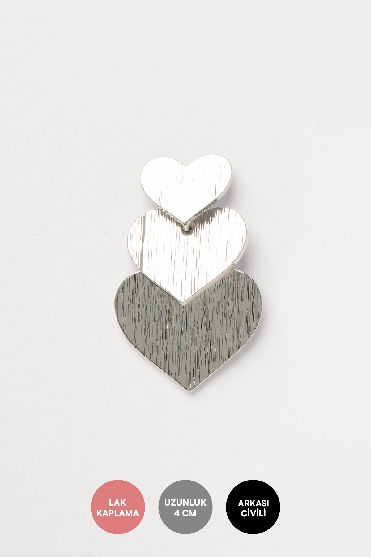 Silver Farklı Boy Sıralı Kalpler Tasarım Stefany Küpe AKE9655