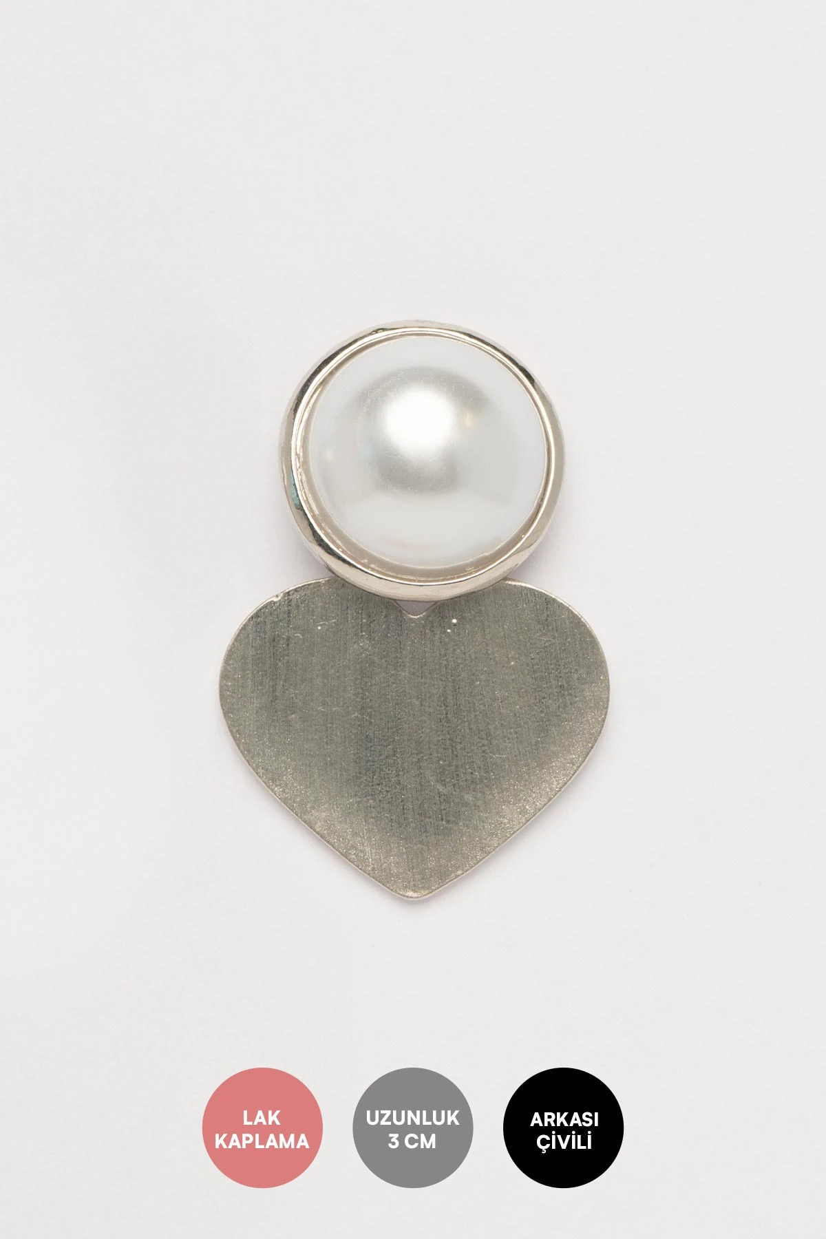 Silver Büyük İnci Ucunda Sade Kalp Sallantılı Stefany Küpe AKE9781