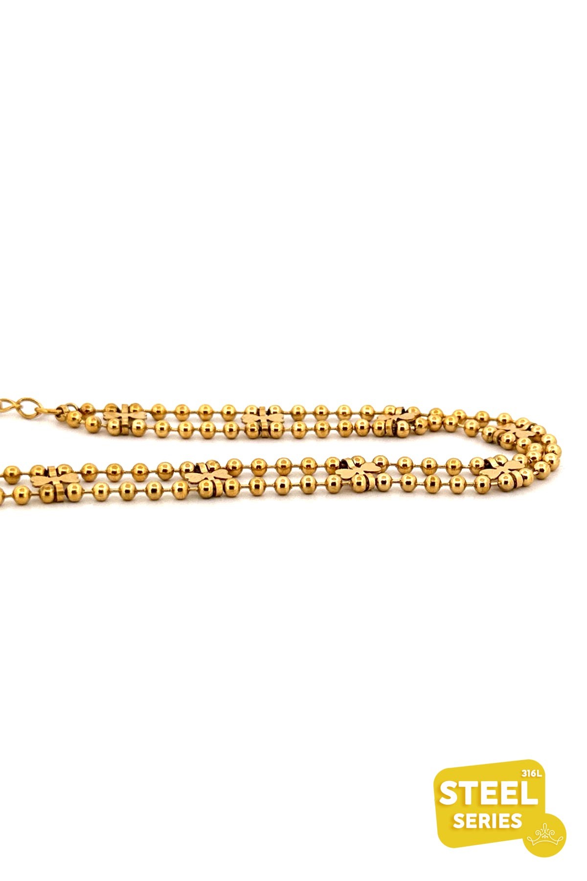 Gold Çift Sıra Topçuk Zincir Minimal Fiyok Detay Çelik Bileklik ABL7051