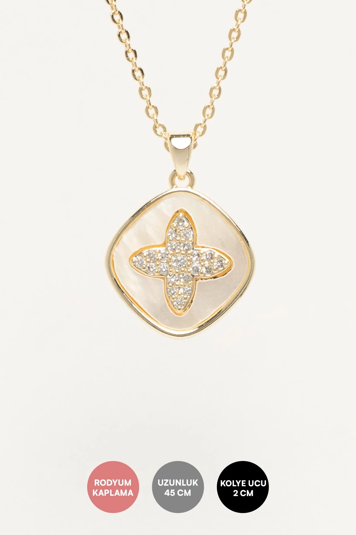 Gold Sedef İçinde Zirkon Yonca Sallantılı Luxury Kolye AKL4416