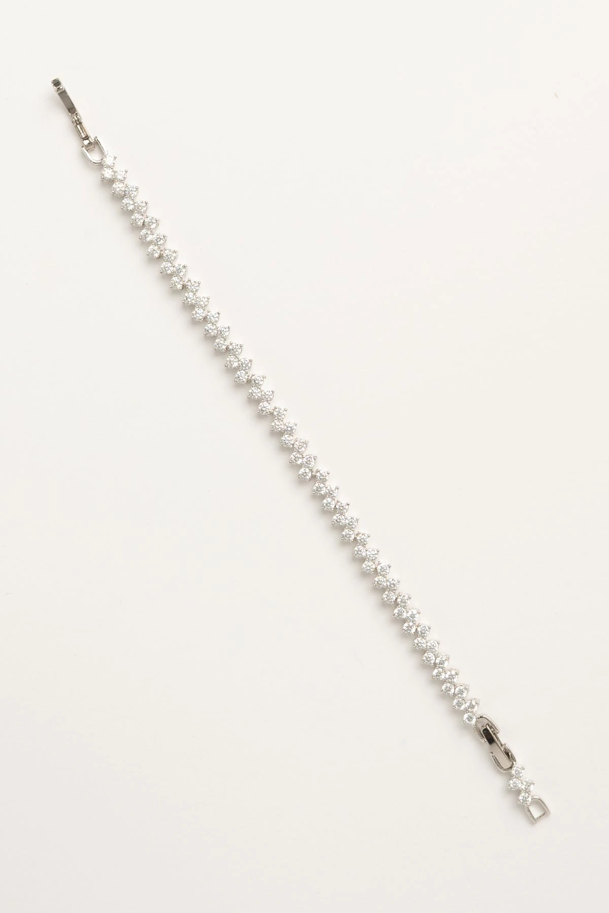 Silver İkili Çapraz Kristal Taş Tasarım Luxury Bileklik ABL7632