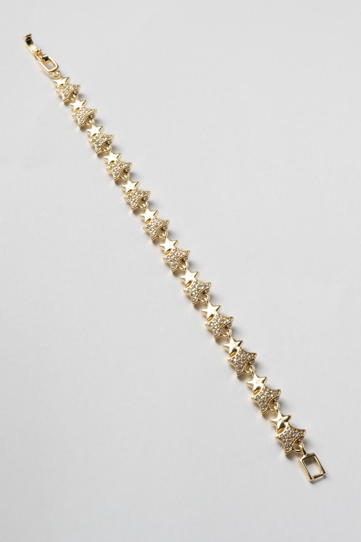 Gold 14K Zirkon Detay Dört Kenar Yıldız Ve Taşsız Yıldız Sıralı Luxury Bileklik ABL7377