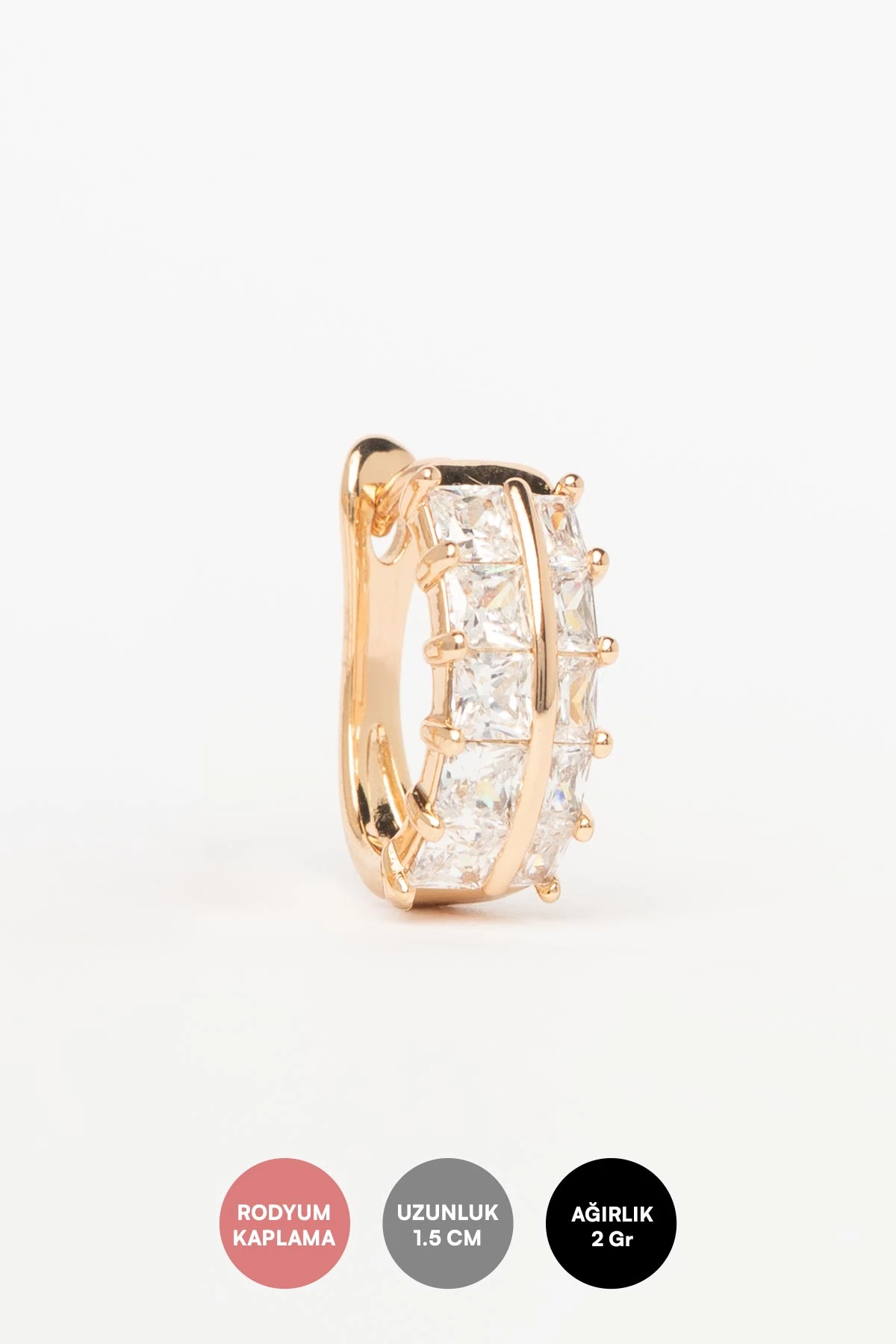 Gold Çift Sıra Kare Kristal Taş Sıralı Halka Luxury Küpe AKE9548