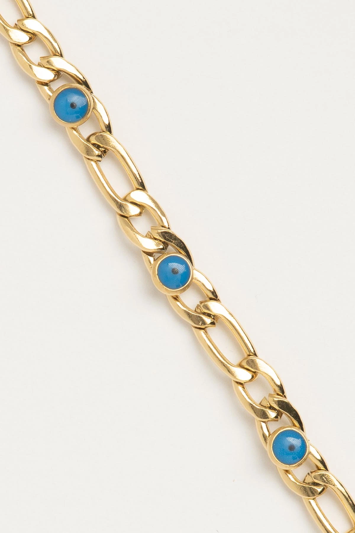 Gold Kalın Figaro Zincir Nazarlık Detay Çelik Bileklik ABL7555