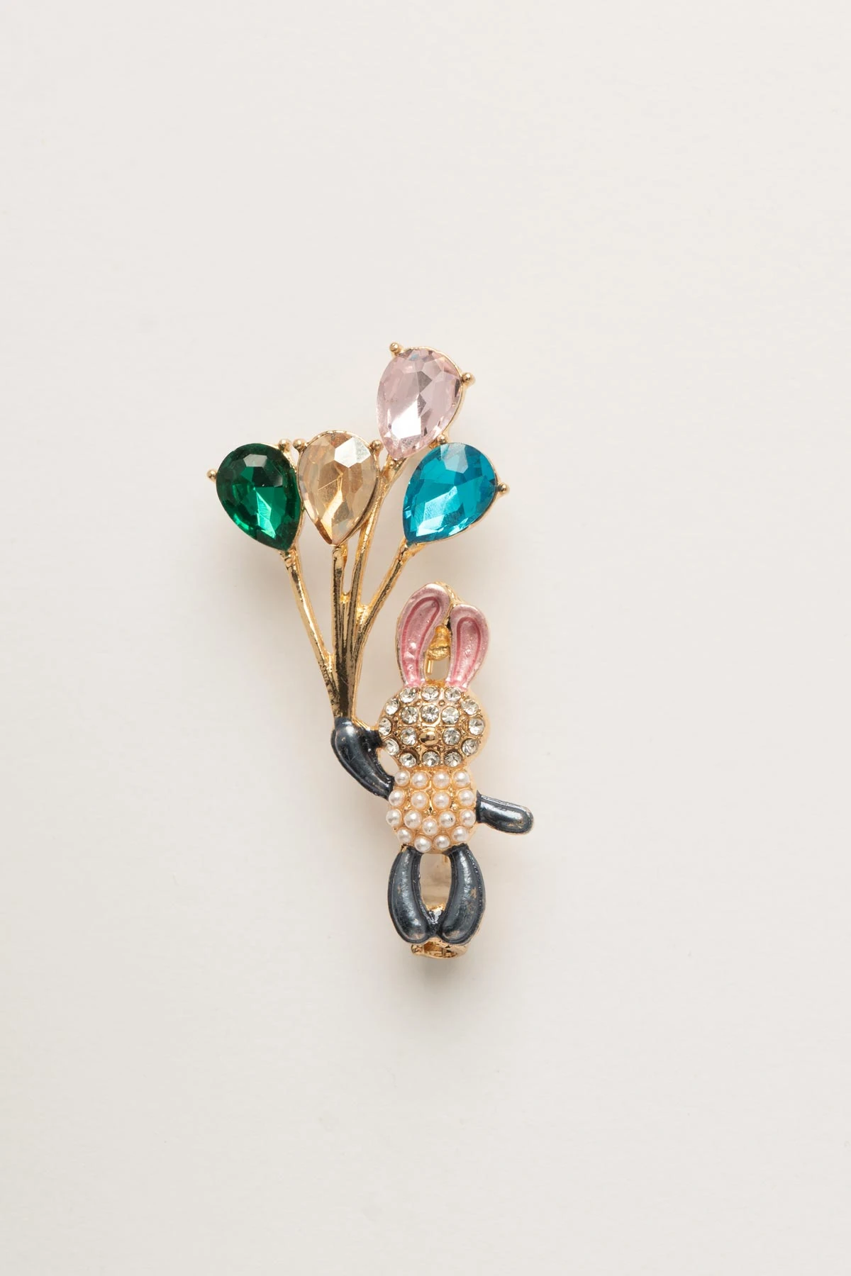 Tavşan Ve Kristal Renkli Taş Balon Yaka Broşu ABR9147