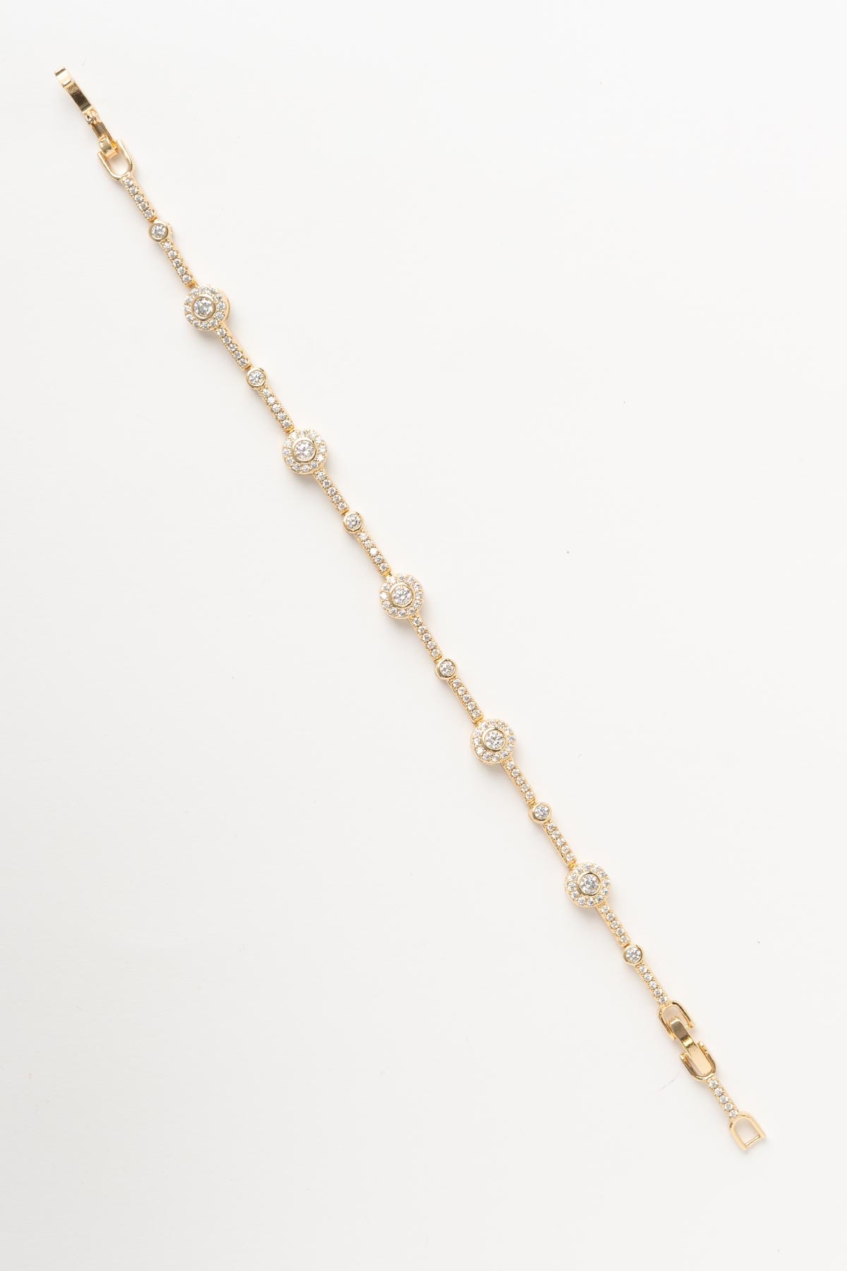 Gold 14K Yuvarlak Taşlı Işıltılı Luxury Bileklik ABL7527