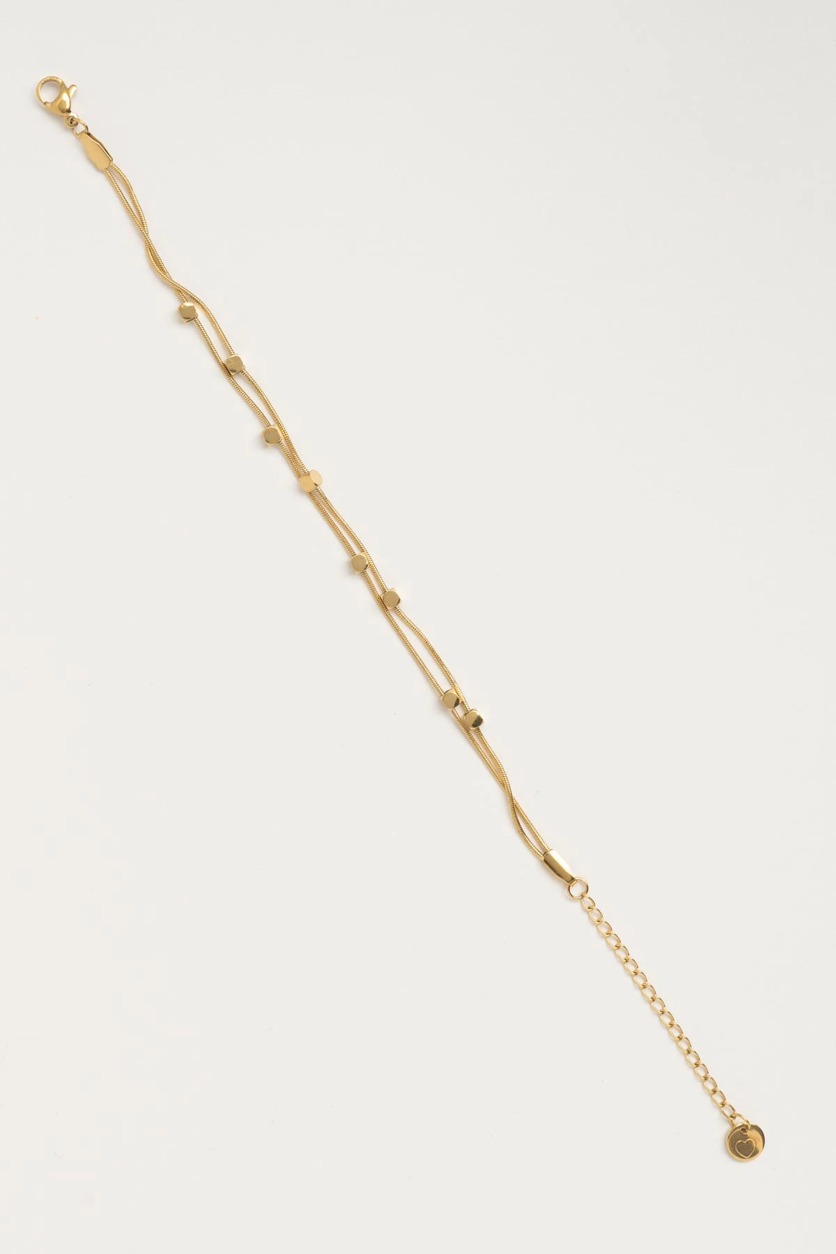 Gold Çift Boru Zincir Dört Sıralı Mini Küpçük Detay Künye Çelik Bileklik ABL7568