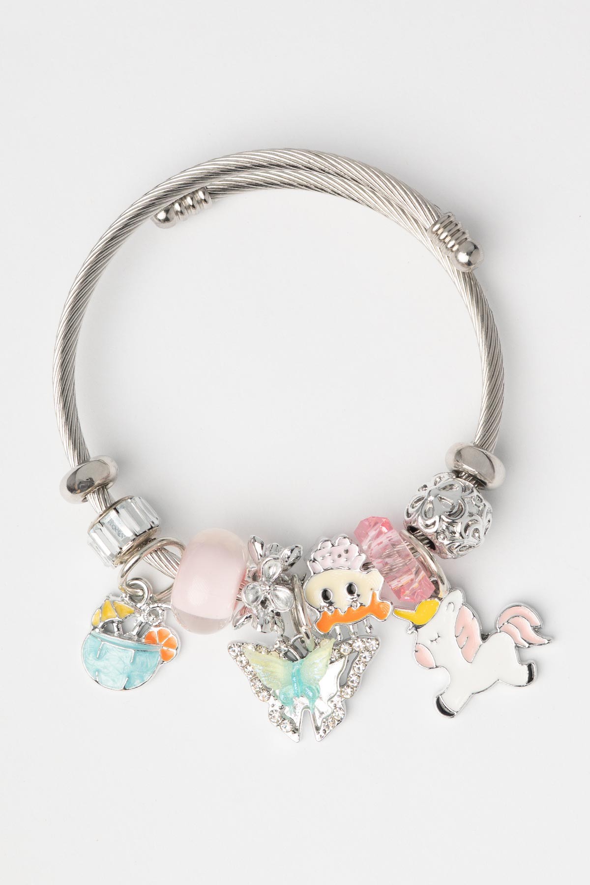 Zirkon Taş Kenarlı Kelebek Mini Unicorn Kokteyl Bardağı Charm Sallantılı Bileklik ABL7362