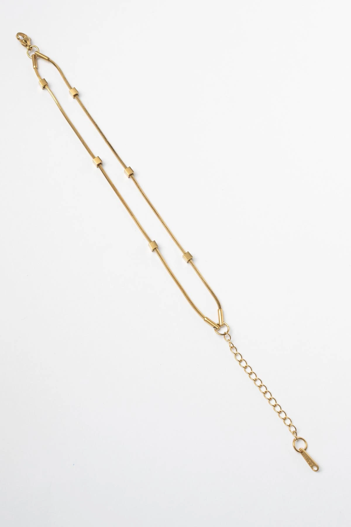 Gold Çift Boru Zincir Mini Küpçük Detay Künye Çelik Bileklik ABL6173