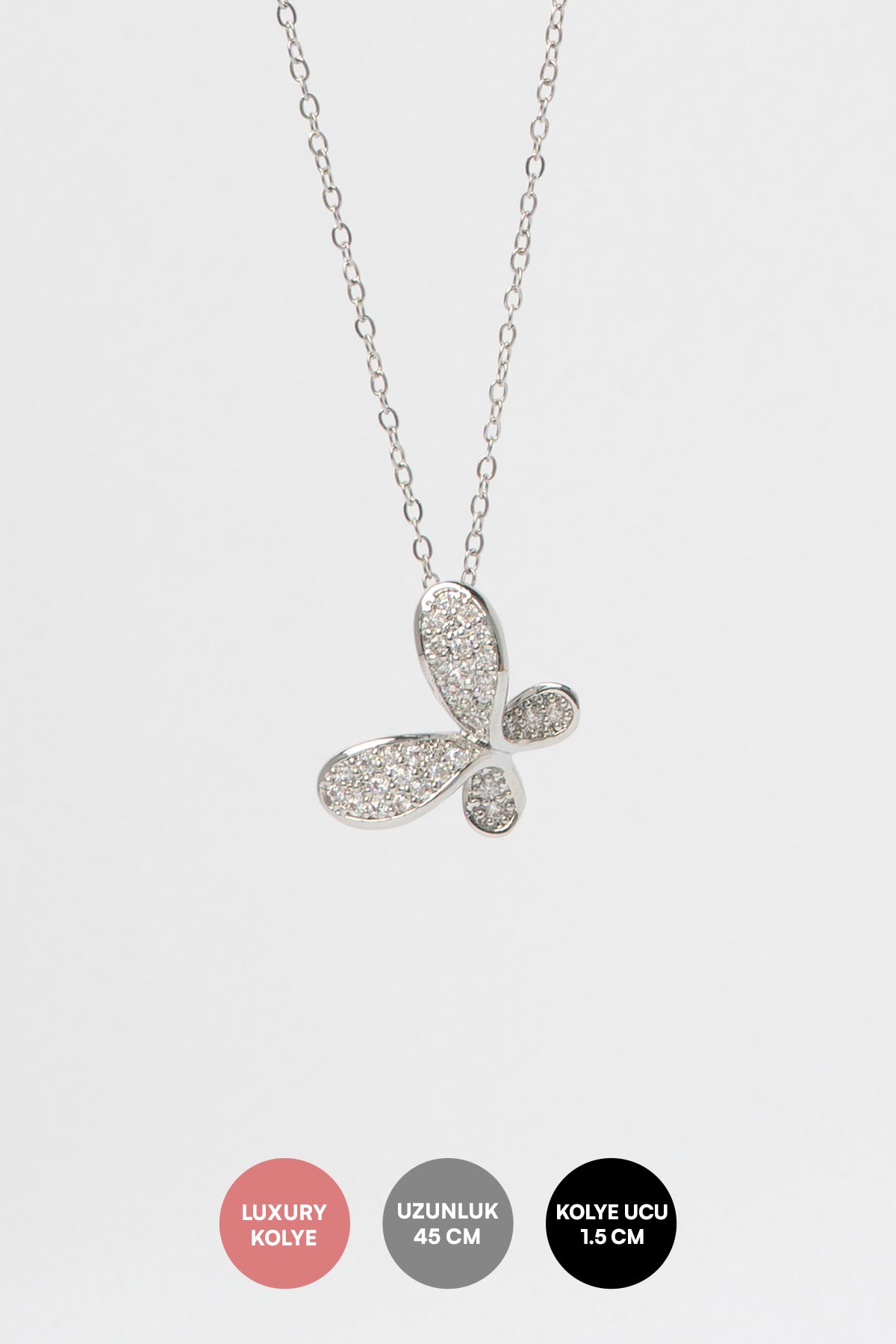 Silver Zirkon Taşlı Estetik Kelebek Tasarım Figür Sallantılı Luxury Kolye AKL4238