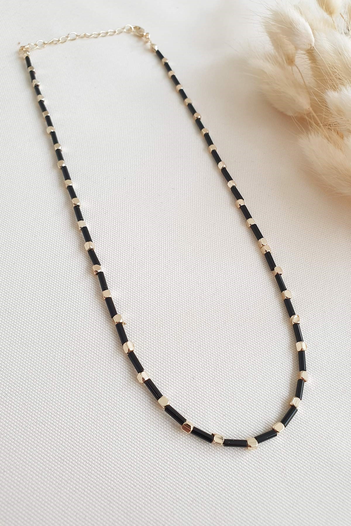 Siyah Boru Boncuk Kolye 45 Cm Akl1131