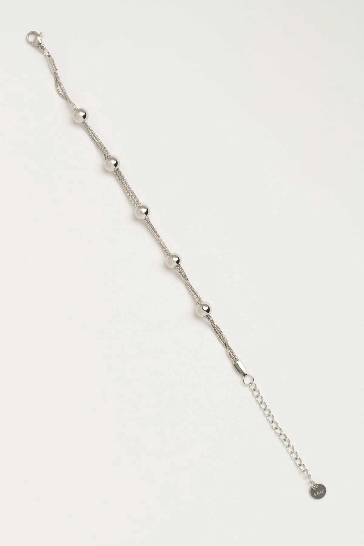 Silver Üçlü Minimal Boru Zincir Büyük Topçuk Sıralı Çelik Bileklik ABL7548