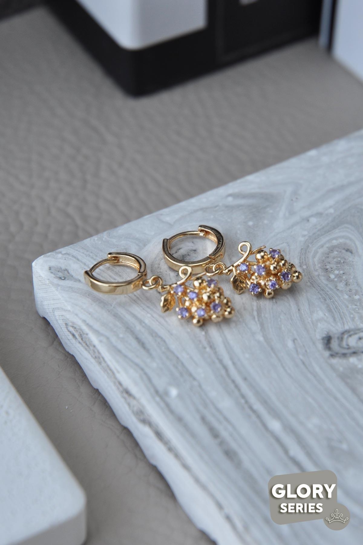 Gold Kristal Üzüm Salkımı Glory Küpe AKE6423