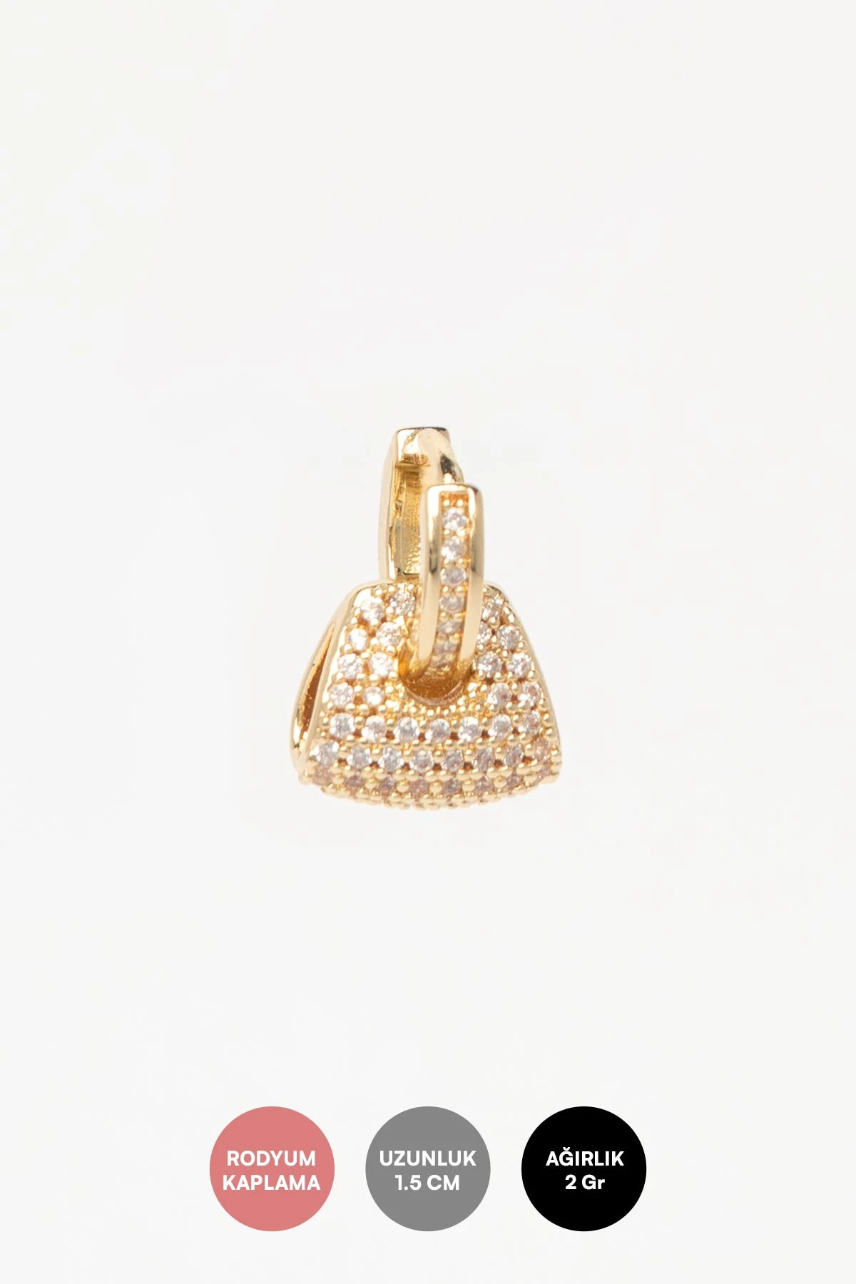 Gold Zirkon Kaplı Mini Çanta Sallantılı Glory Küpe AKE9484