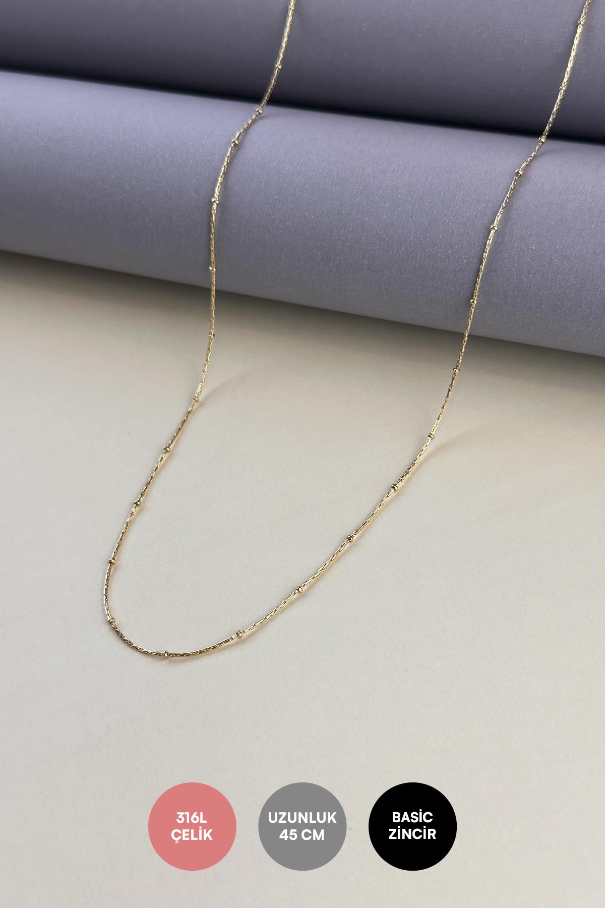 Gold Minimal Zincir Minimal Topçuklar Çelik Kolye 45 cm AKL3941