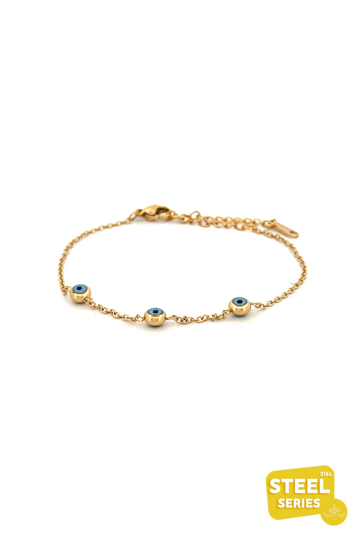 Nazarlıklı Topçuklu Gold Çelik Bileklik ABL0984