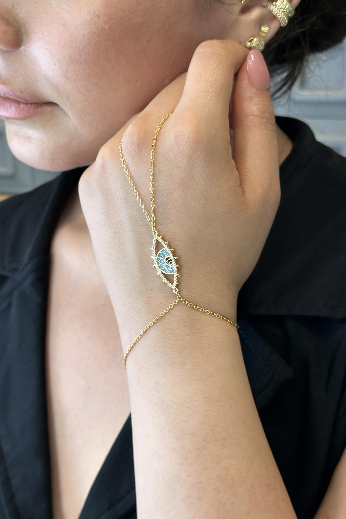 Gold Zirkon Detay Nazarlıklı Göz Tasarım Şahmeran ASH1095