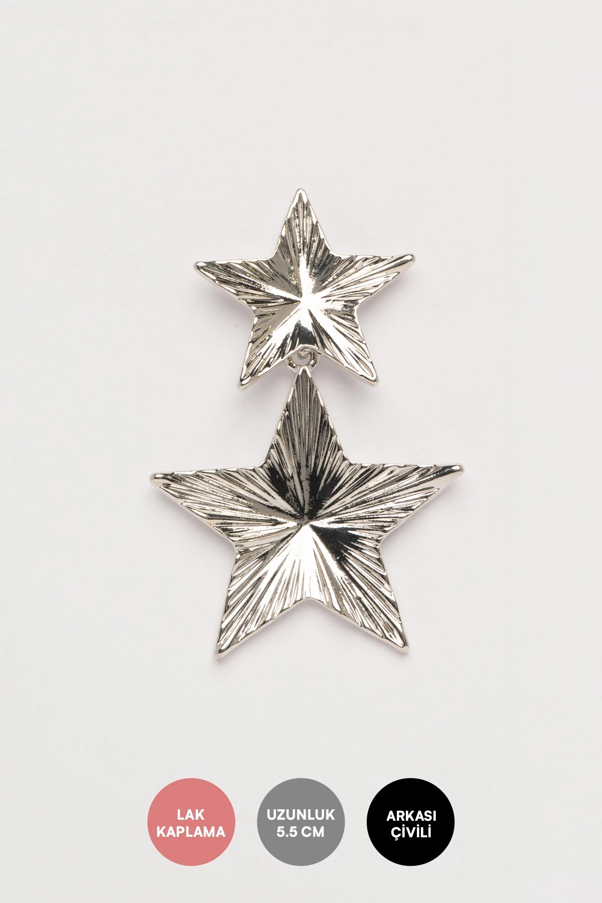 Silver Desenli İki Farklı Boy Yıldız Sallantılı Stefany Küpe AKE9783