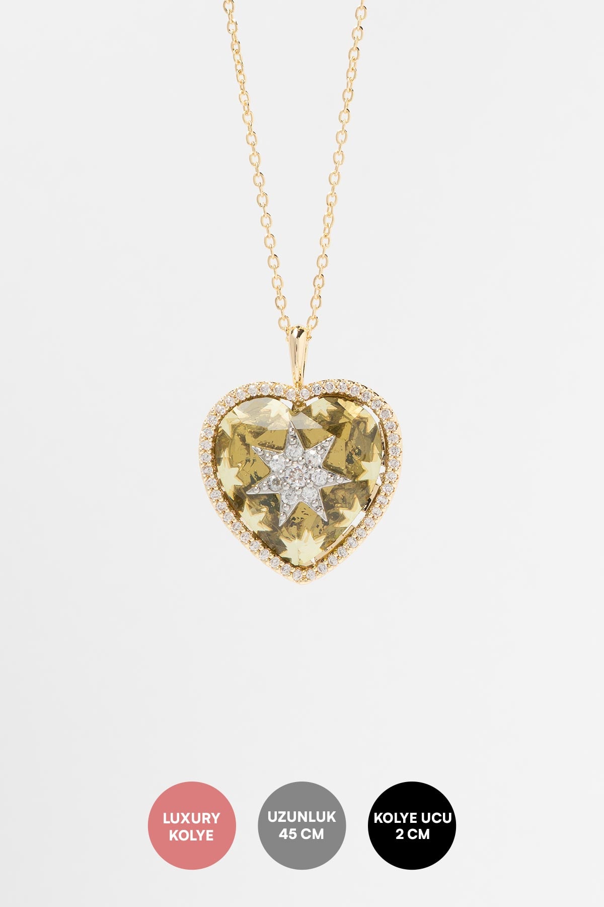 Gold Starlit Heart Yellow Luxury Kolye AKL4270