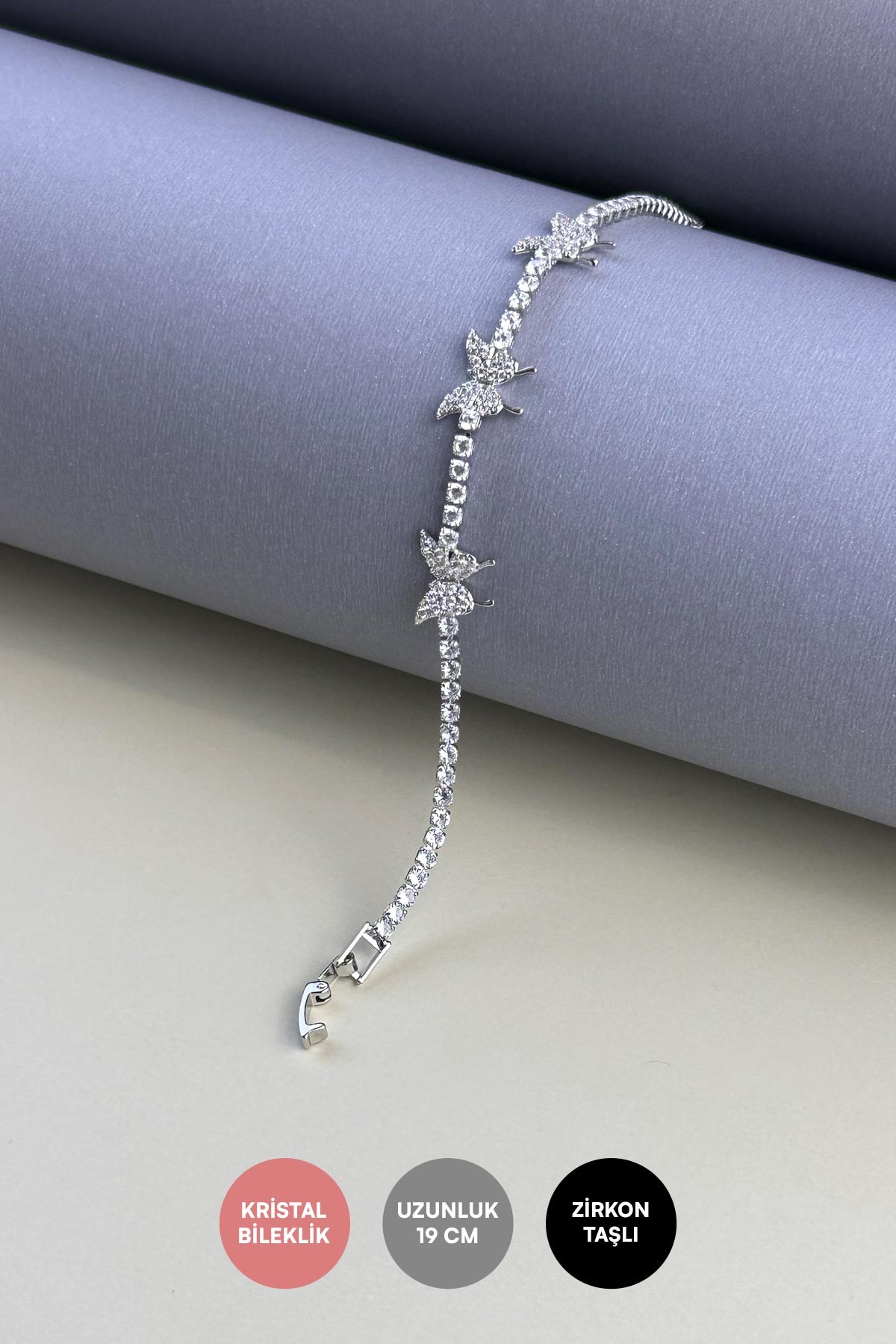 Silver Suyolu Tasarım Üçlü Zirkon Kelebekler Bijuteri Bileklik ABL7260