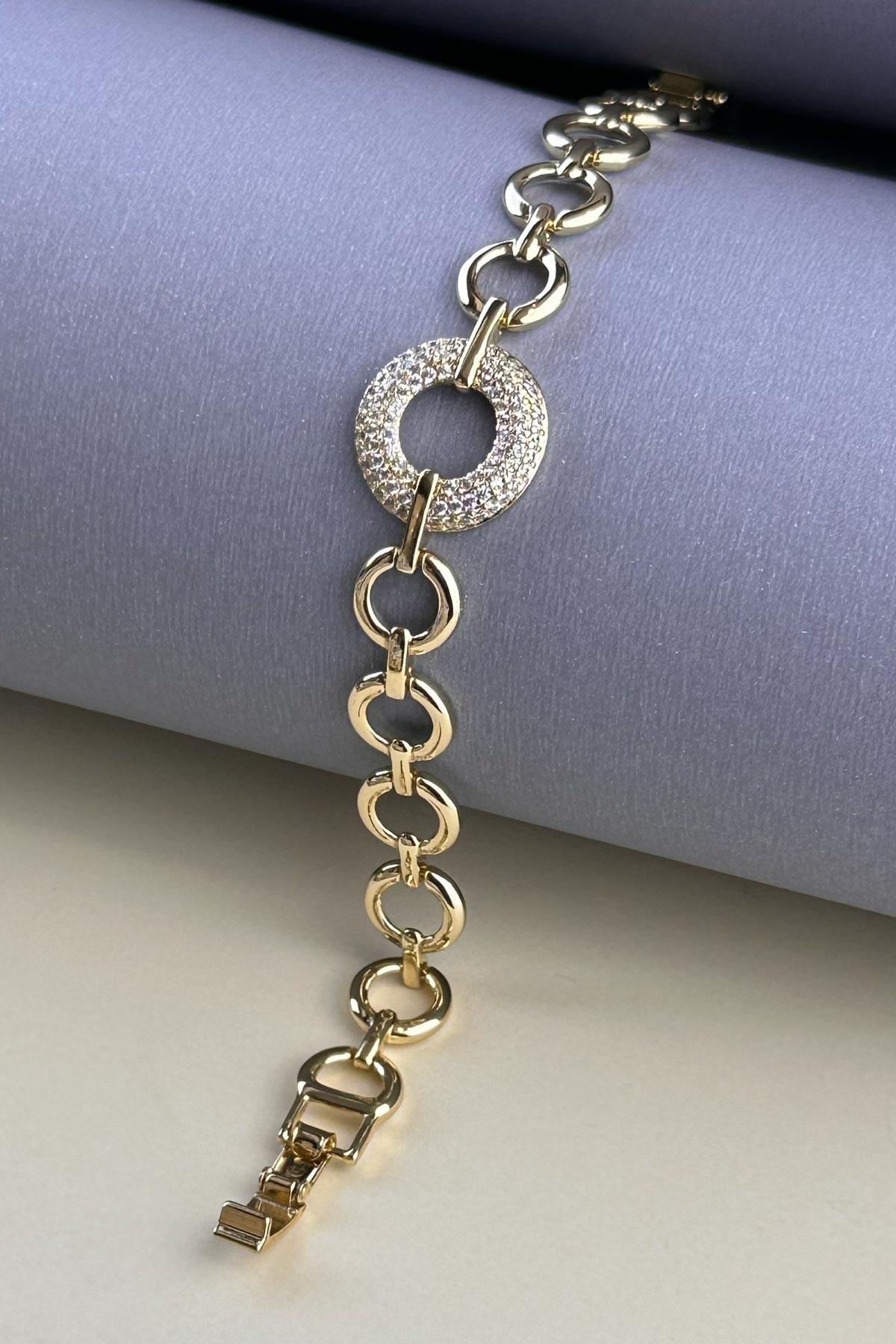 Gold 14K Kalın Zirkon Halka Tasarım Luxury Bileklik ABL7253