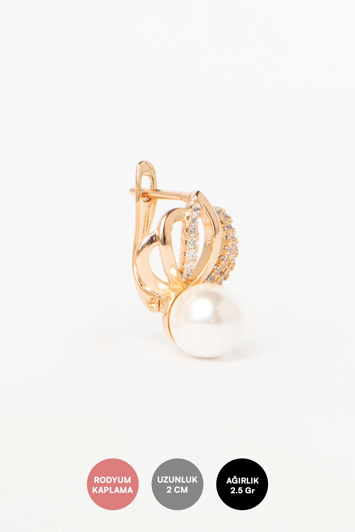 Gold İnci Detay Taç Form Luxury Küpe AKE9390