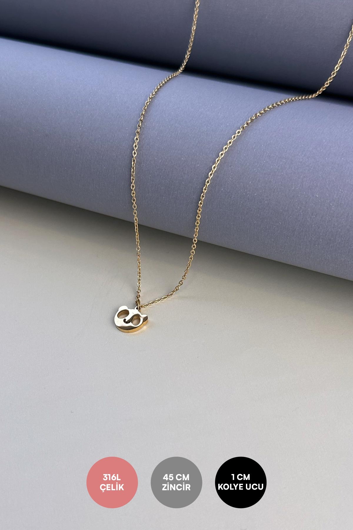 Gold Minimal Zincir Panda Sallantılı Çelik Kolye 45 cm AKL3765