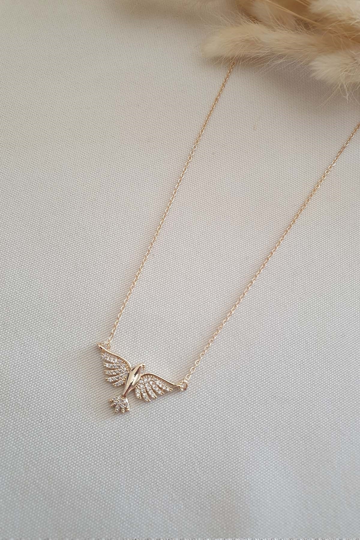 Gold Zirkon Anka Kuşu Kolye 50 Cm AKL743