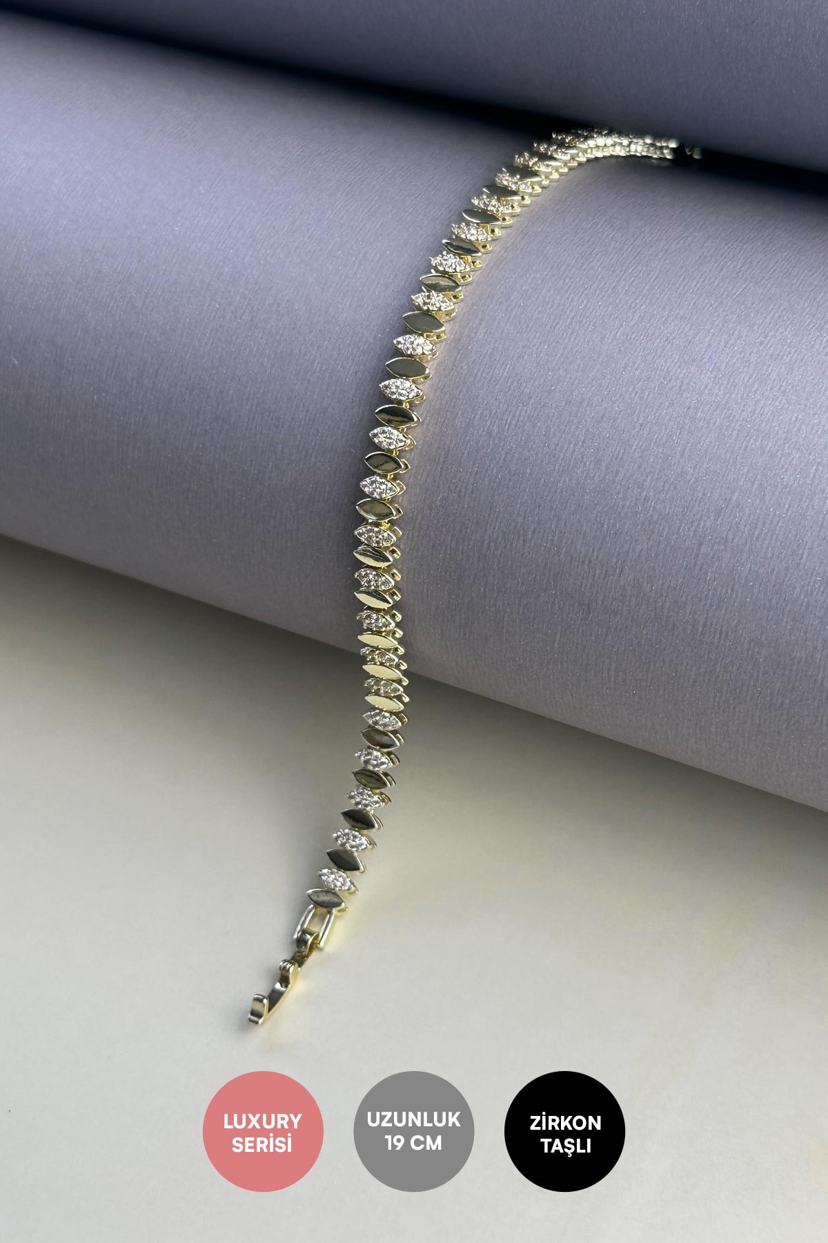 Gold Zirkon Taşlı Taşsız Damla Tasarım Sıralı Bileklik ABL7316
