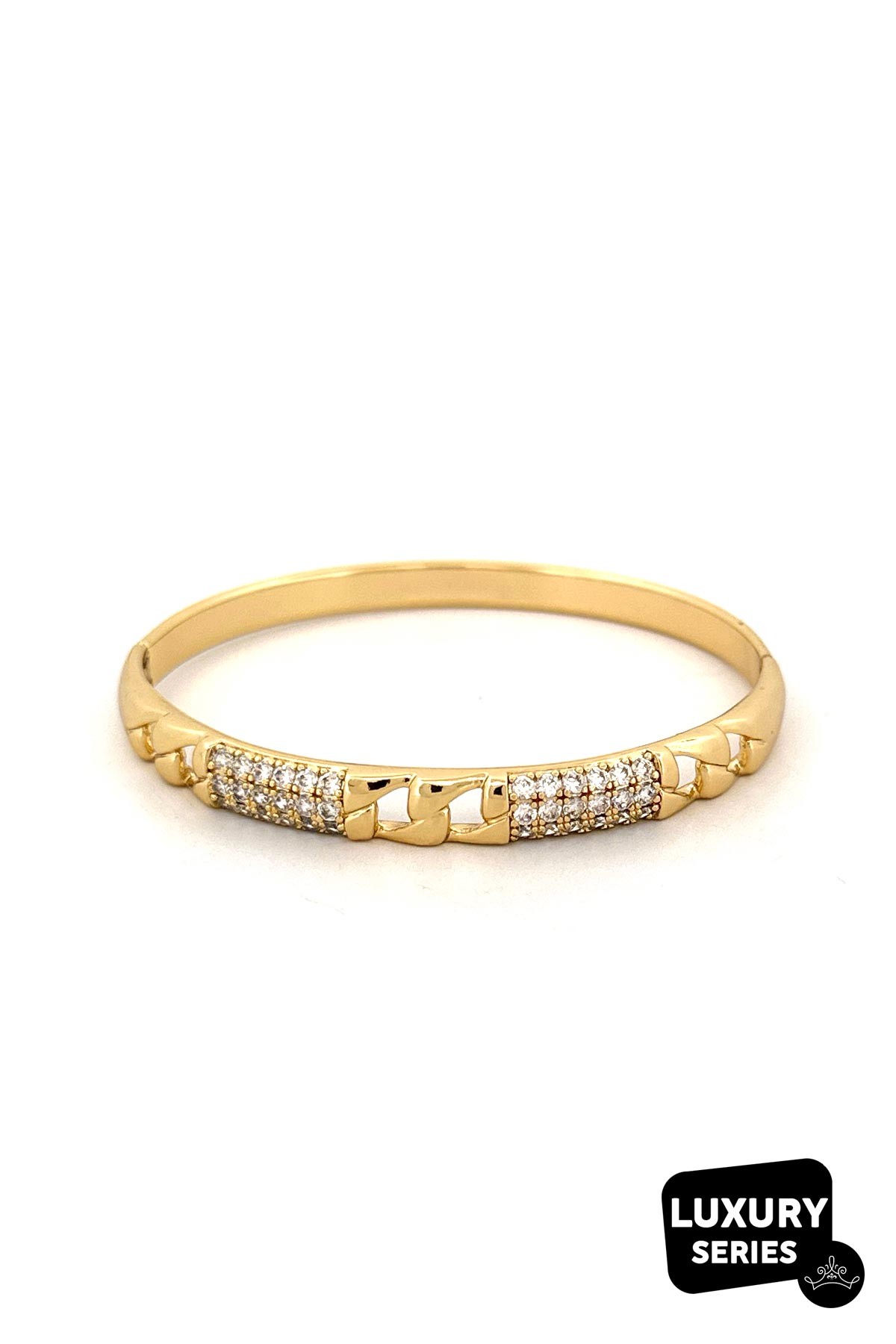 Gold Üçlü Sıra Taş Tasarım Curb Zincir Detay Luxury Kelepçe ABL7085