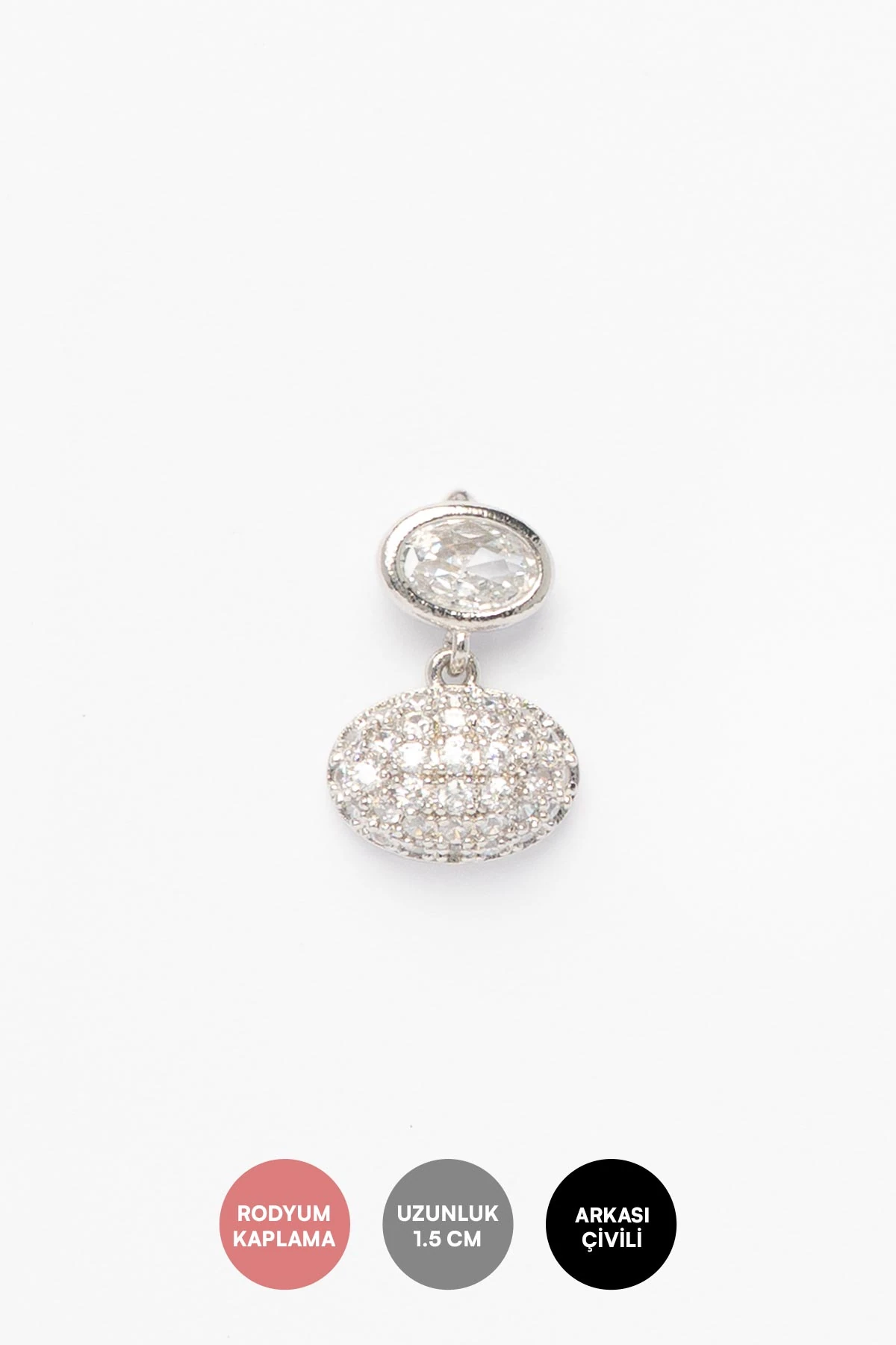 Silver Zirkon Kaplı Elips Ve Tektaş Detay Glory Küpe AKE9476