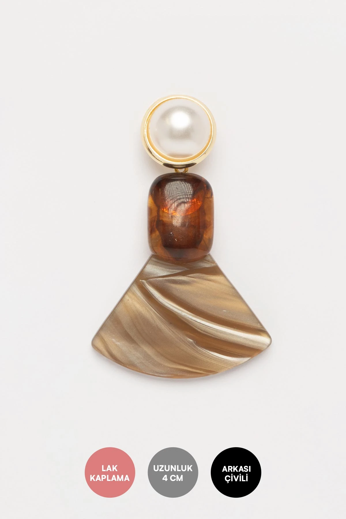 İnci Detay Kahverengi Üçgen Sedef Sallantılı Stefany Küpe AKE9798