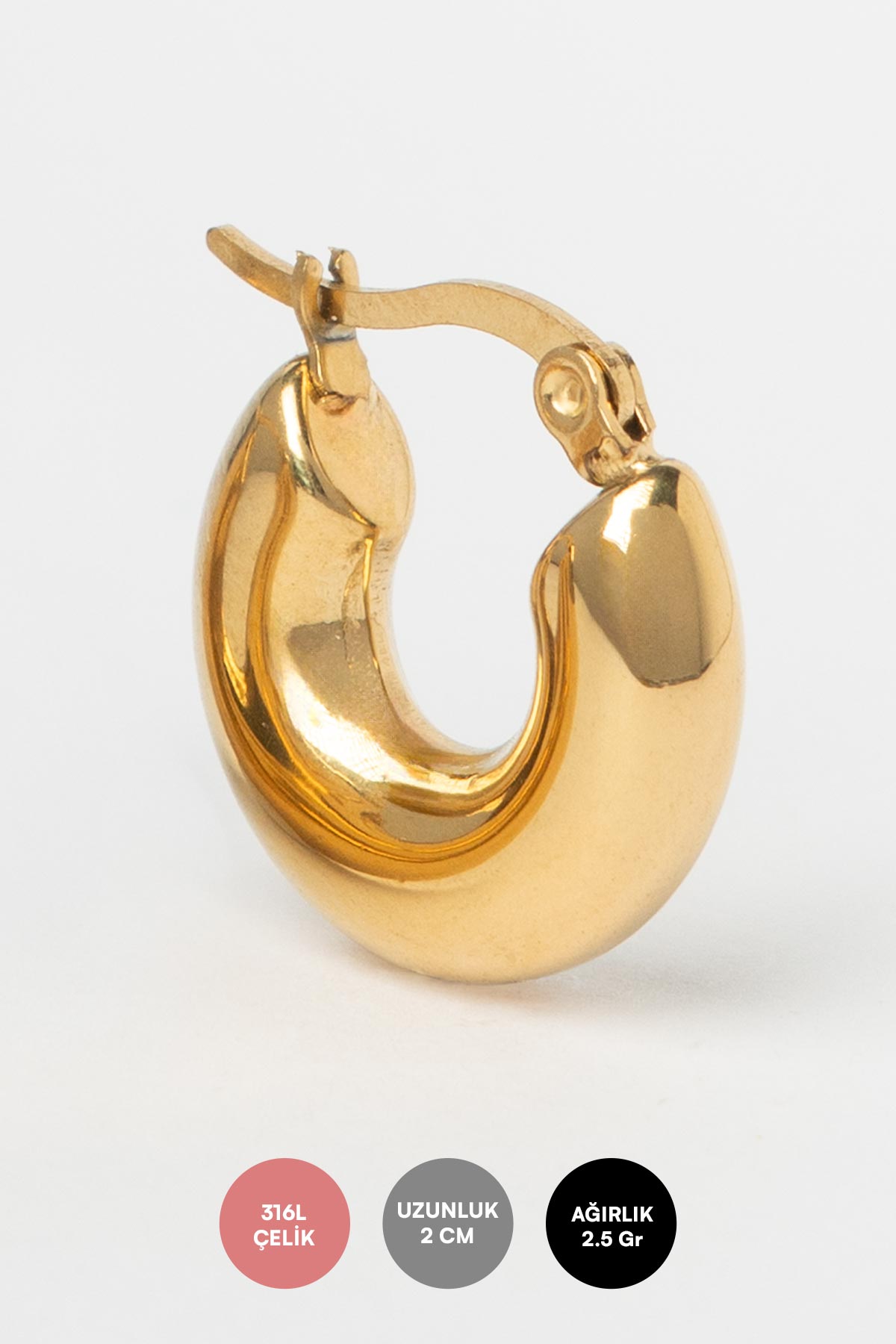 Gold Dolgulu Basic Halka Tasarım Çelik Küpe AKE9213