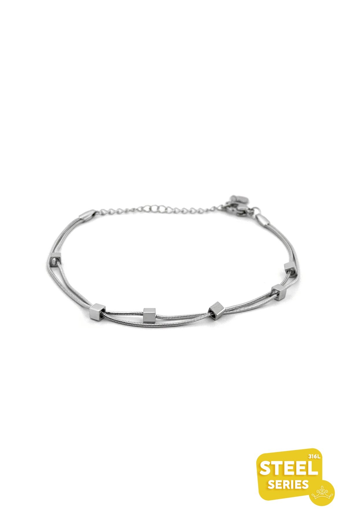 Silver Çift Boru Zincir Mini Küpçük Detay Künye Çelik Bileklik ABL6462