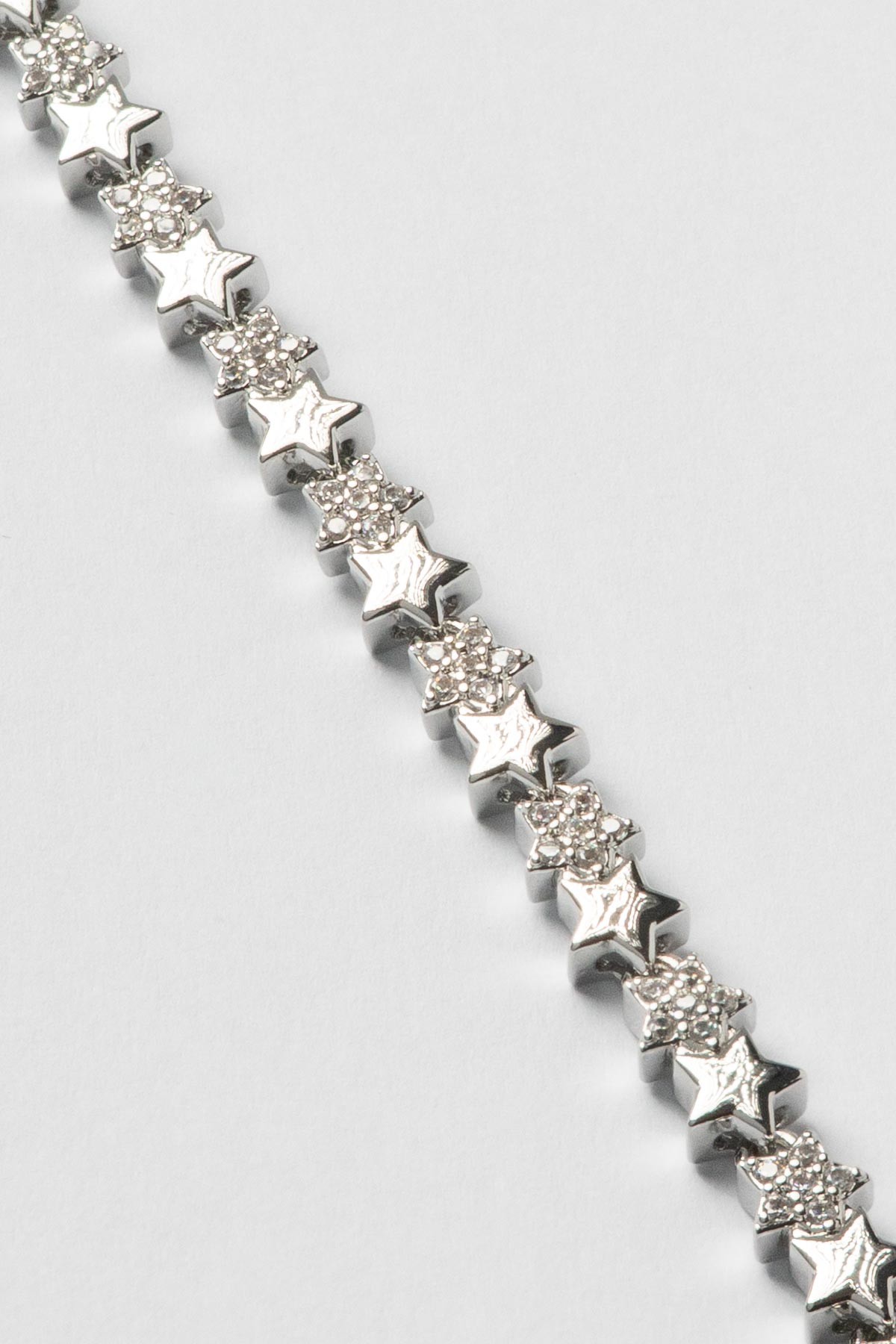 Silver Zirkon Detay Ve Taşsız Birleşik Minimal Yıldızlar Sıralı Luxury Bileklik ABL7374