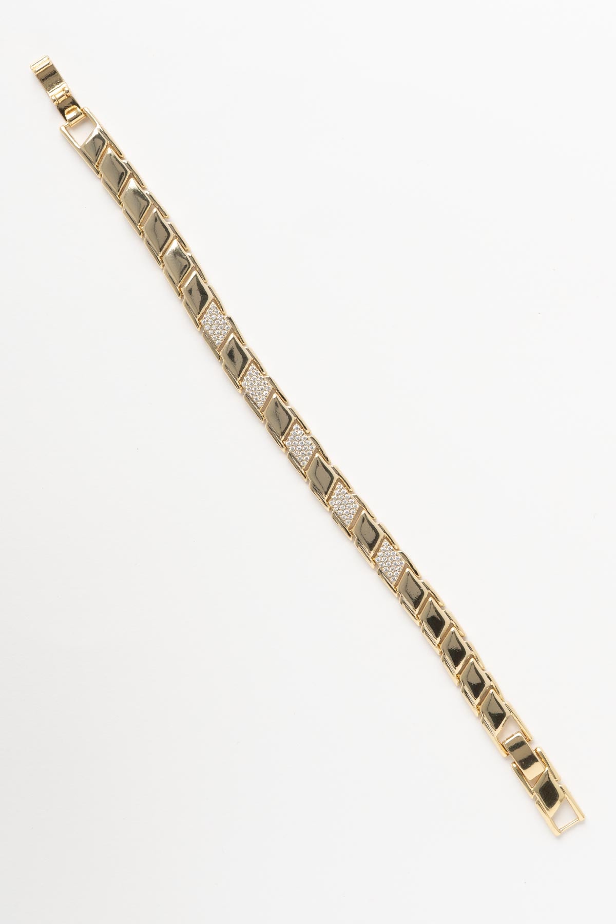 Gold 14K Taş Detaylı Kare Geniş Form Luxury Bileklik ABL7522